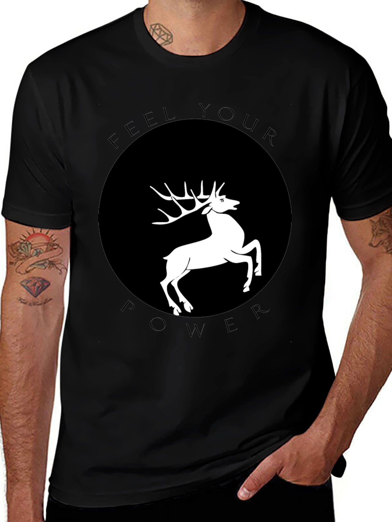 Variant 17 of Feel Your Power Deer Graphic T-Shirt - Black