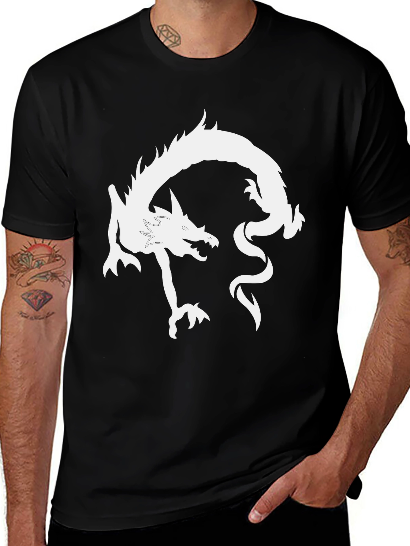 Variant 15 of Dragon Graphic Tee - Black Cotton Blend Shirt