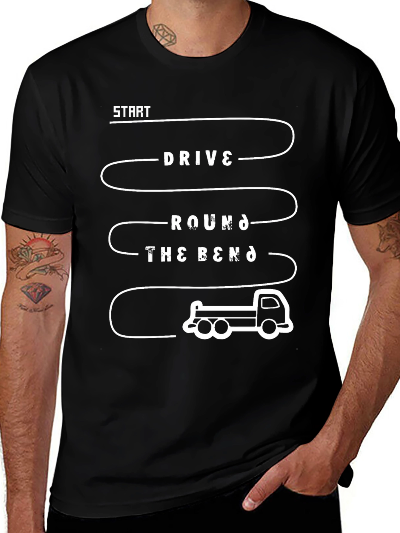 Variant 17 of Drive Round the Bend Black Graphic T-Shirt