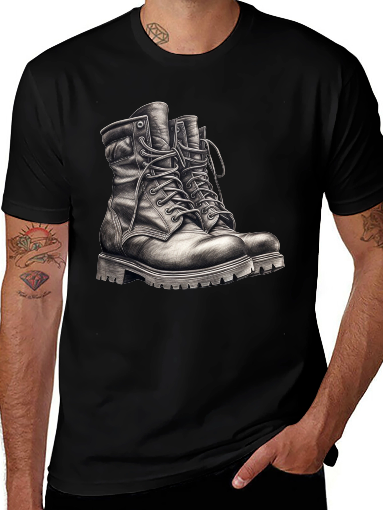 Black T-Shirt with Boots Graphic Tee