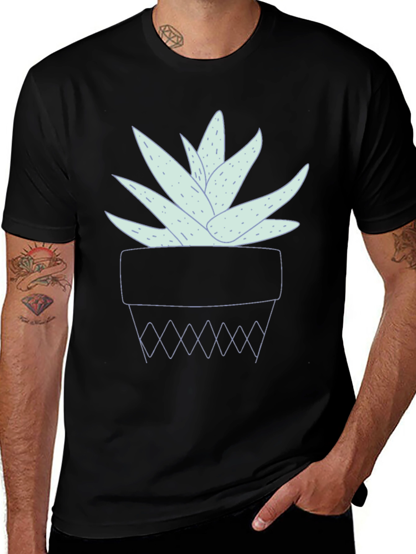 Black Aloe Vera Plant Graphic Tee - Black Casual Shirt main image