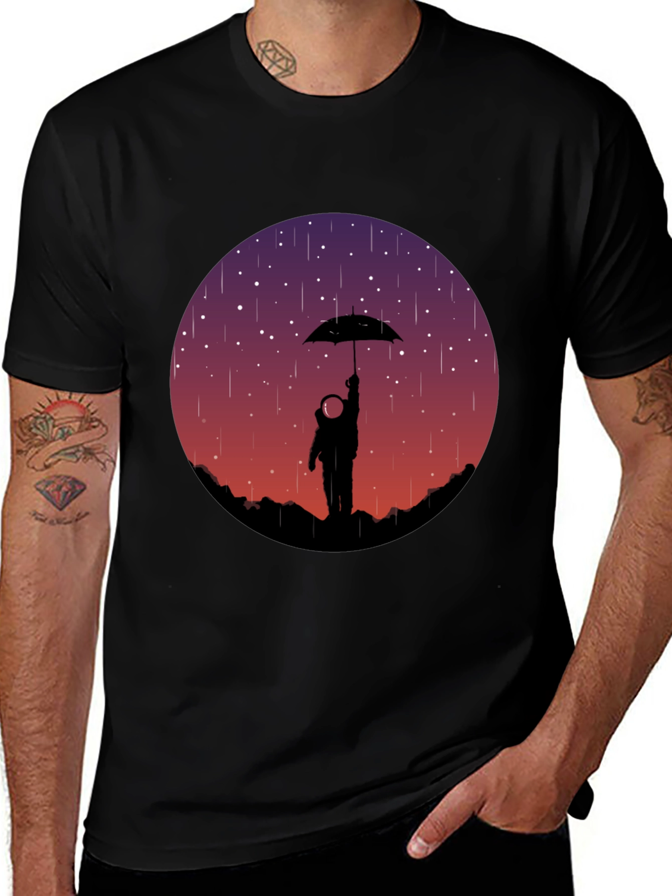 Astronaut Umbrella Graphic Tee - Men's Black T-Shirt