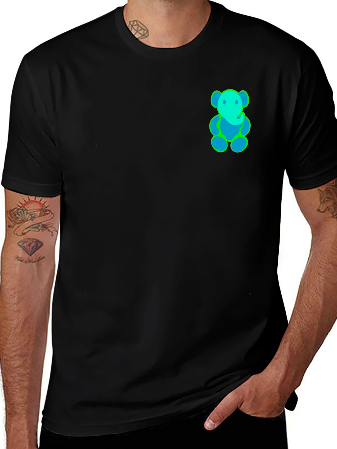 Variant 8 of Black T-Shirt with Neon Bear Design