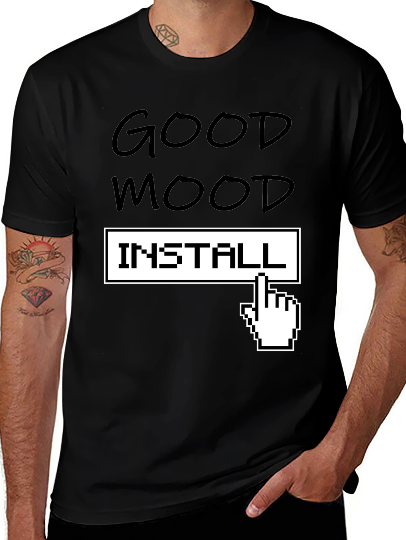 Variant 17 of Good Mood Install T-Shirt - Funny Pixel Hand Tee