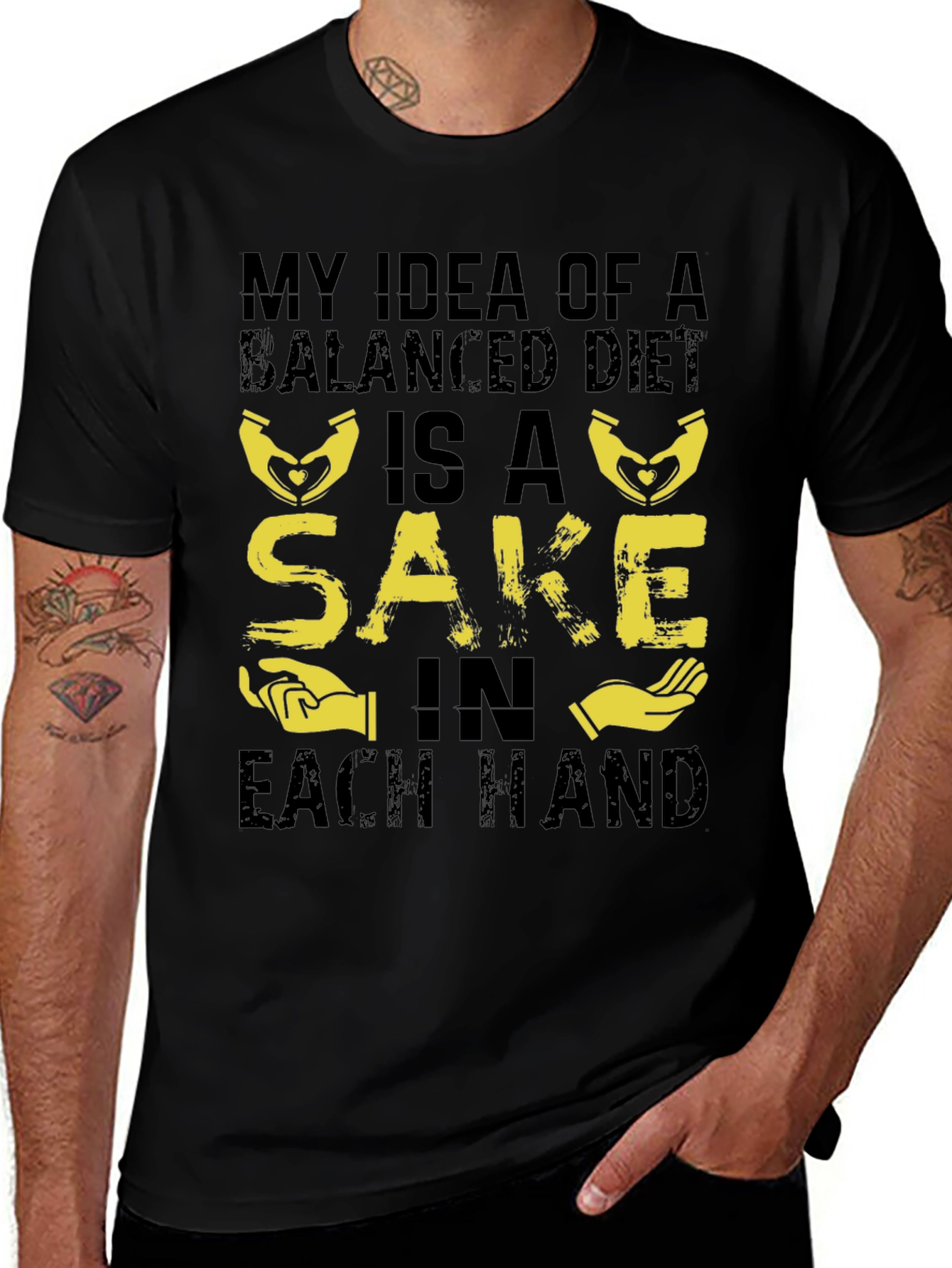 Variant 30 of Balanced Diet Sake Hand T-Shirt - Funny Graphic Tee
