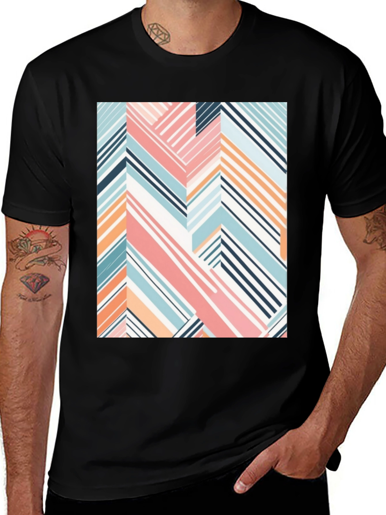 Variant 12 of Striped Chevron Graphic Print Tee - Modern Style