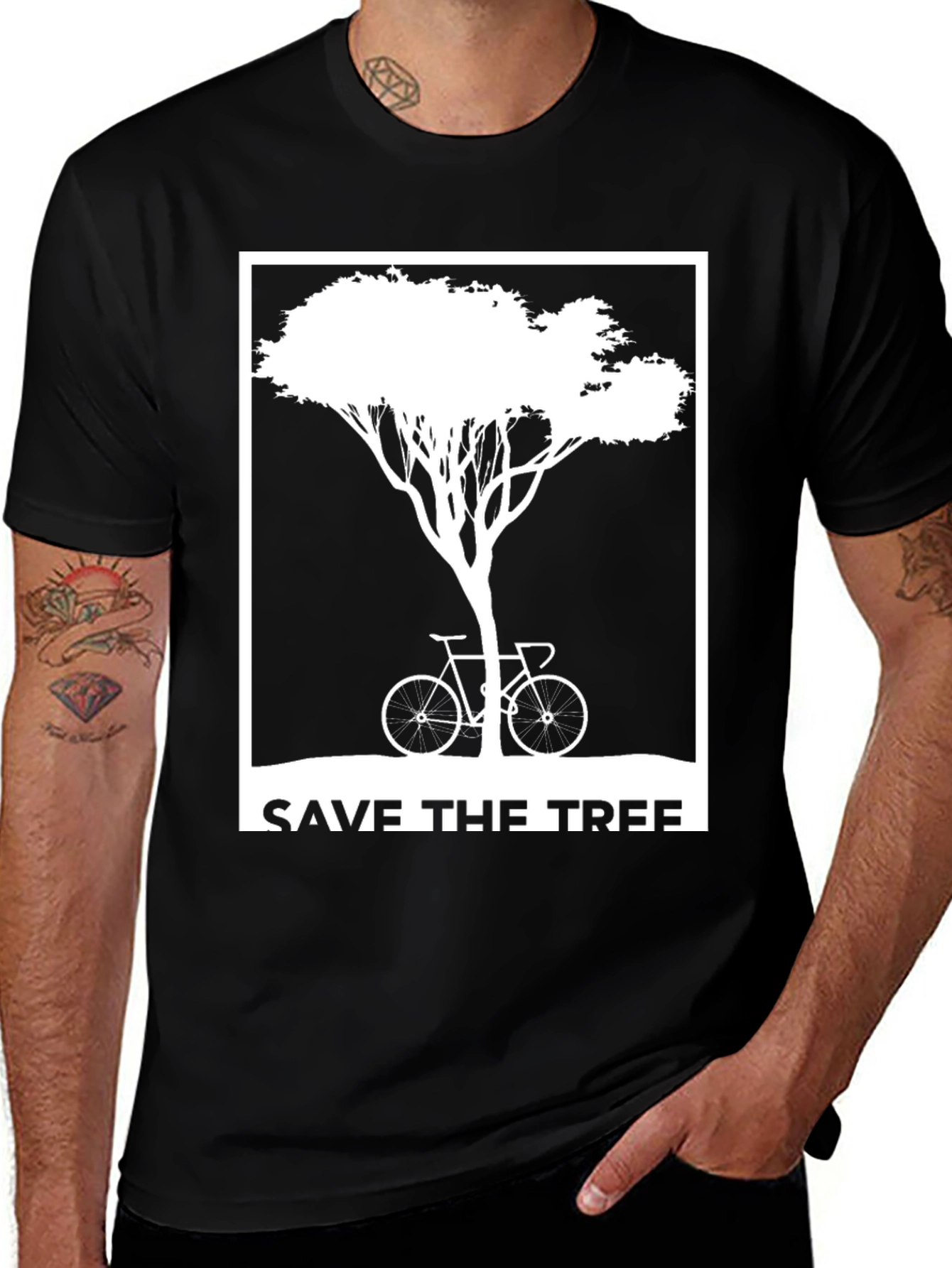 Variant 7 of Save the Tree Graphic Tee - Eco-Friendly Bicycle Design