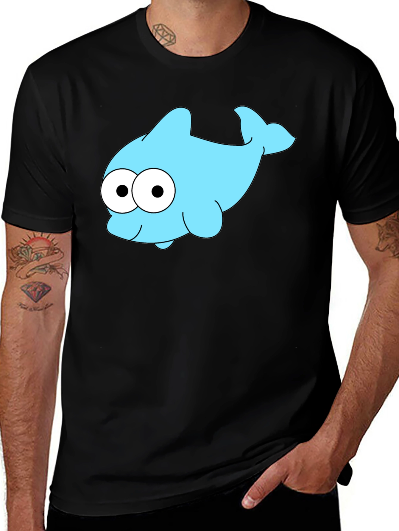 Cartoon Dolphin Graphic Tee - Black
