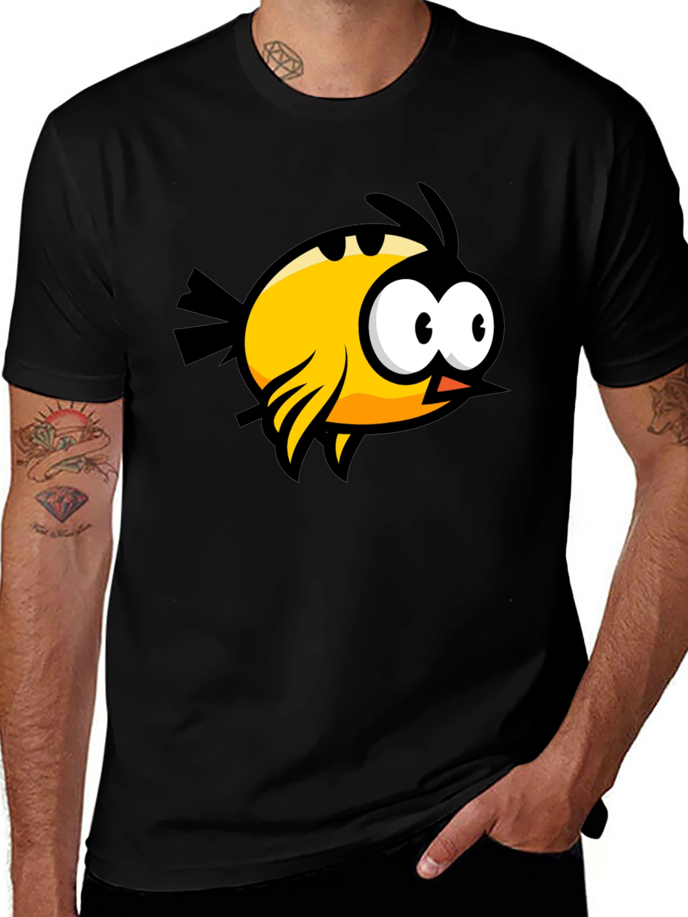 Variant 6 of Cartoon Bird Graphic Black T-Shirt