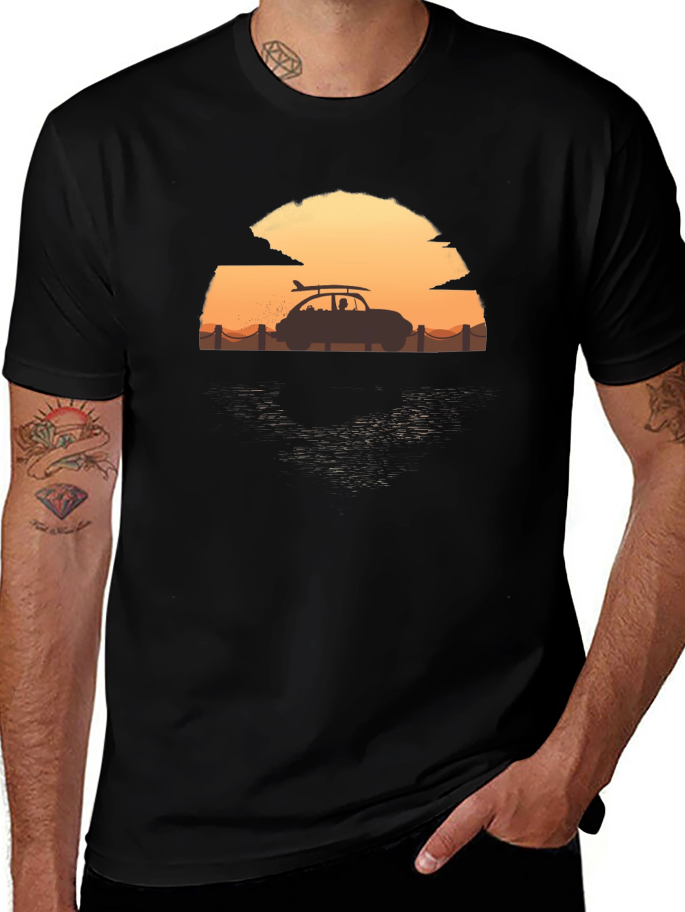 Variant 14 of Sunset Surf Car T-Shirt - Beach Vibes