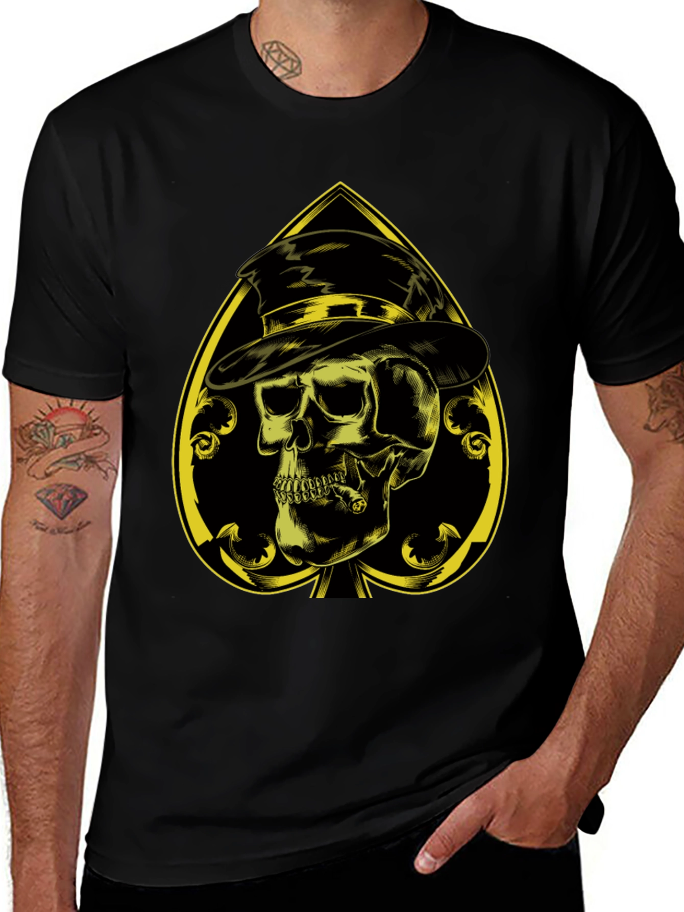 Variant 15 of Skull in Hat Graphic T-Shirt - Ace of Spades Design
