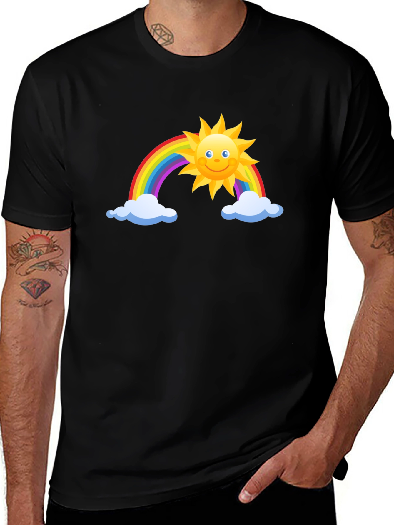 Variant 20 of Rainbow Sun Graphic Tee - Black Cotton T-Shirt