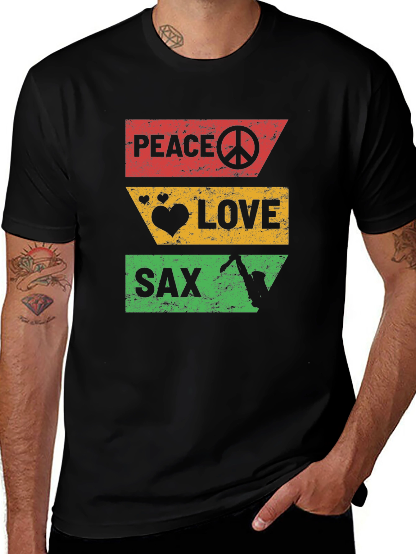 Variant 9 of Peace Love Sax T-Shirt - Cool Graphic Tee