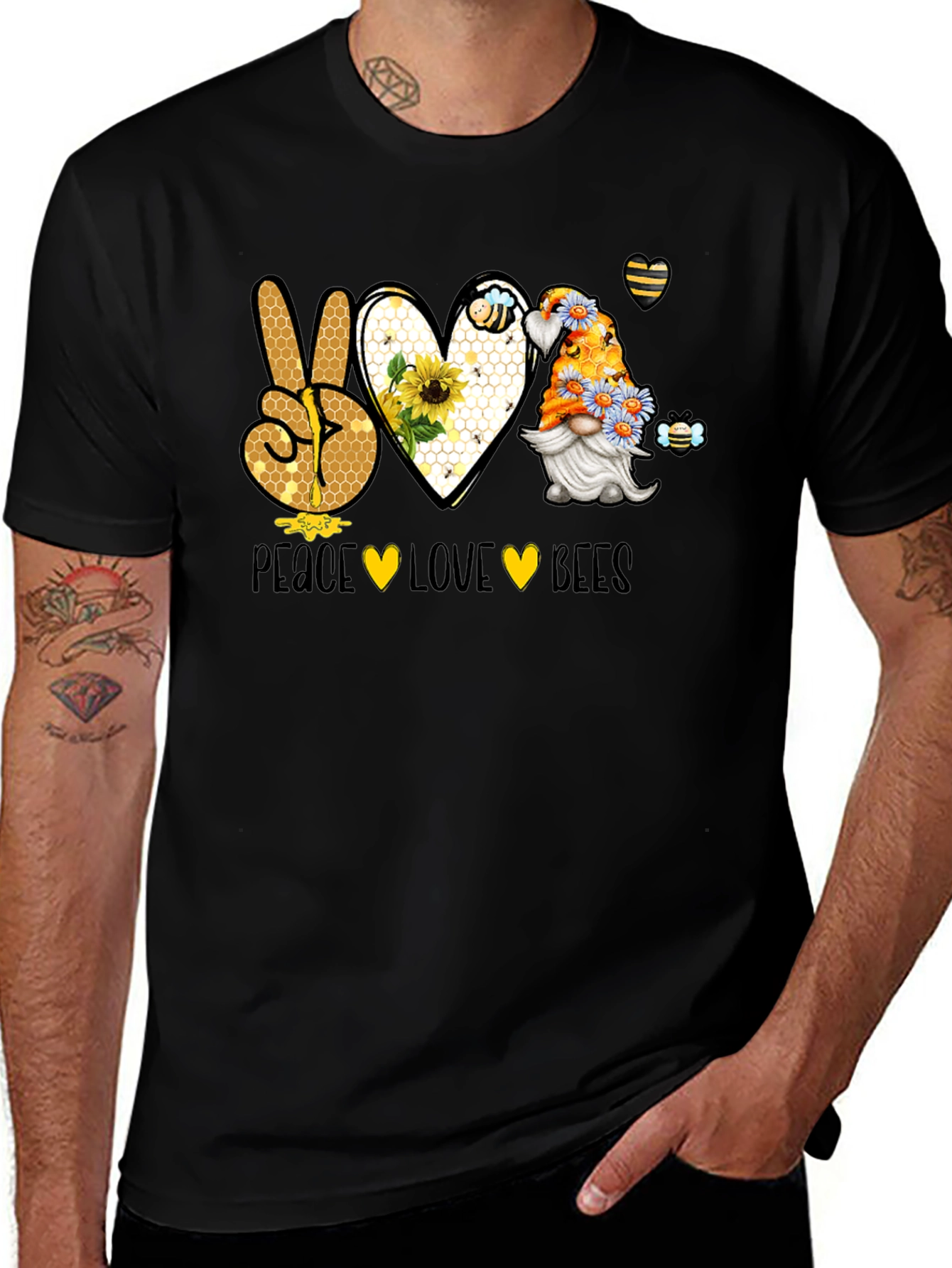 Variant 24 of Peace Love Bees T-Shirt, Gnome Bee Lover Tee