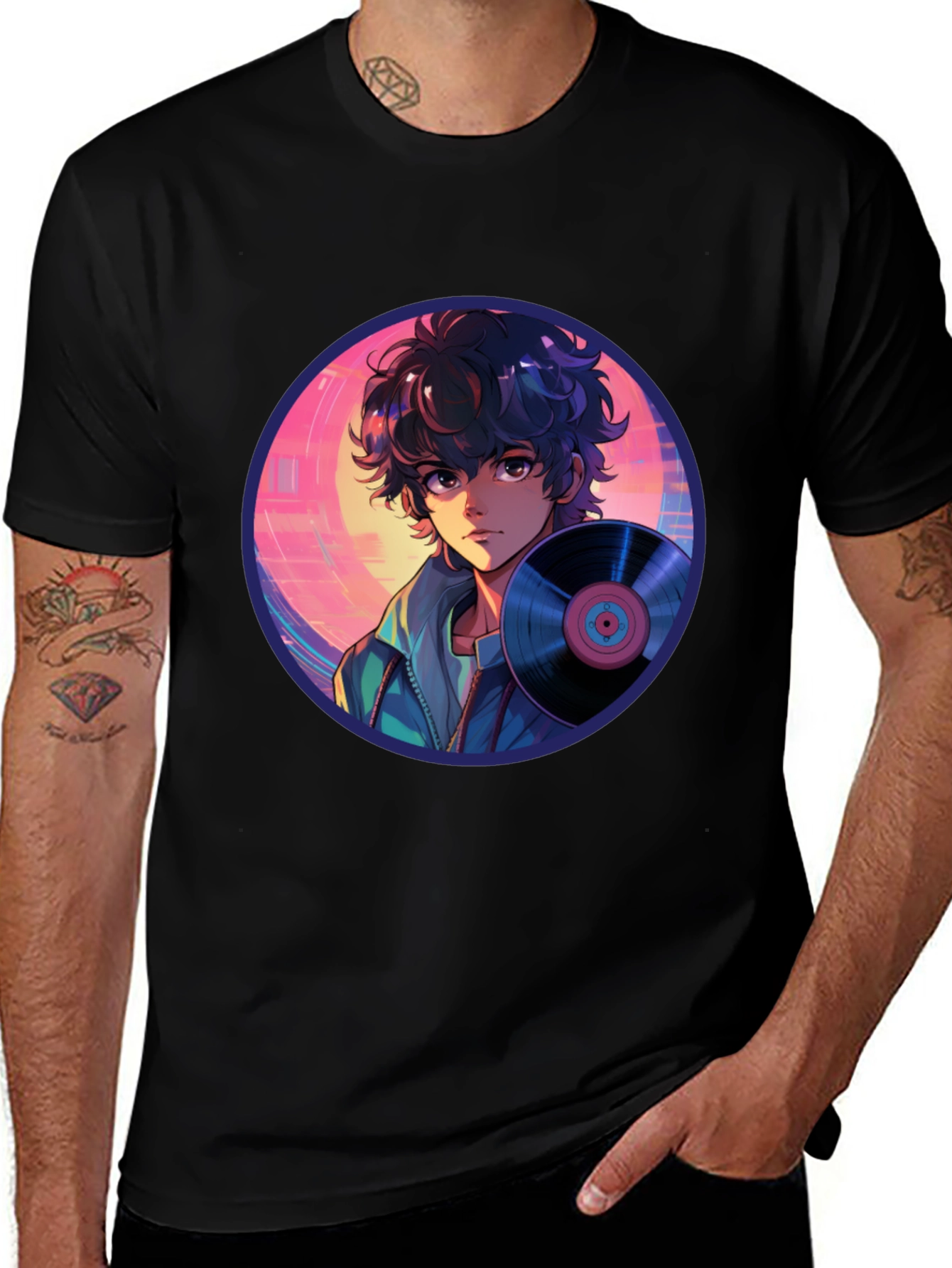Variant 21 of Anime Boy Vinyl Record Retro T-Shirt