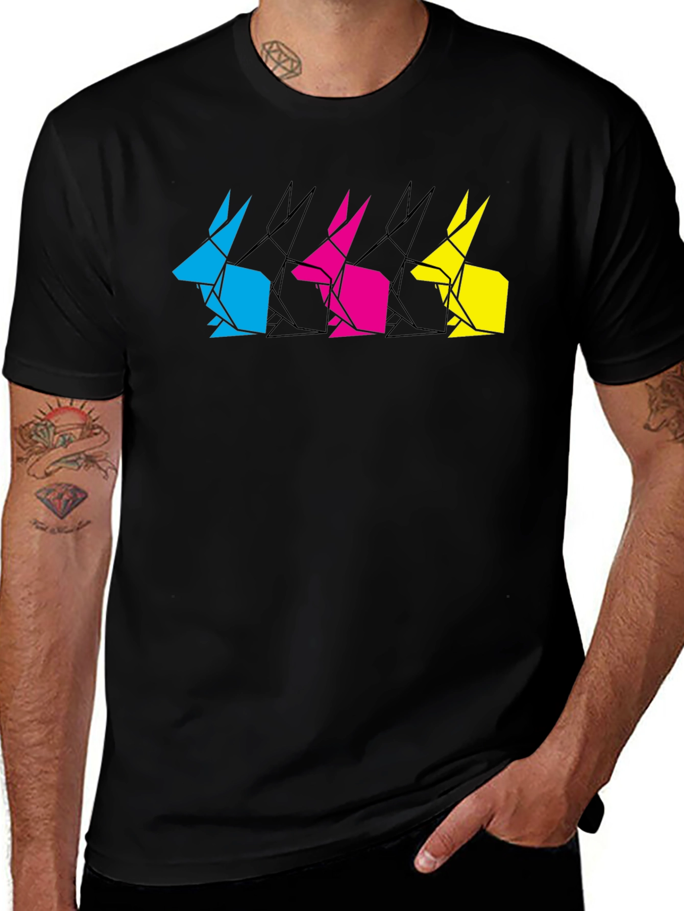Origami Rabbit Graphic Print T-Shirt - Cool Design