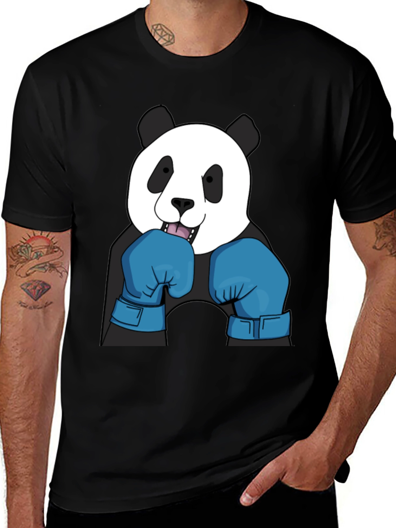 Variant 3 of Panda Boxer T-Shirt - Black Cotton Tee