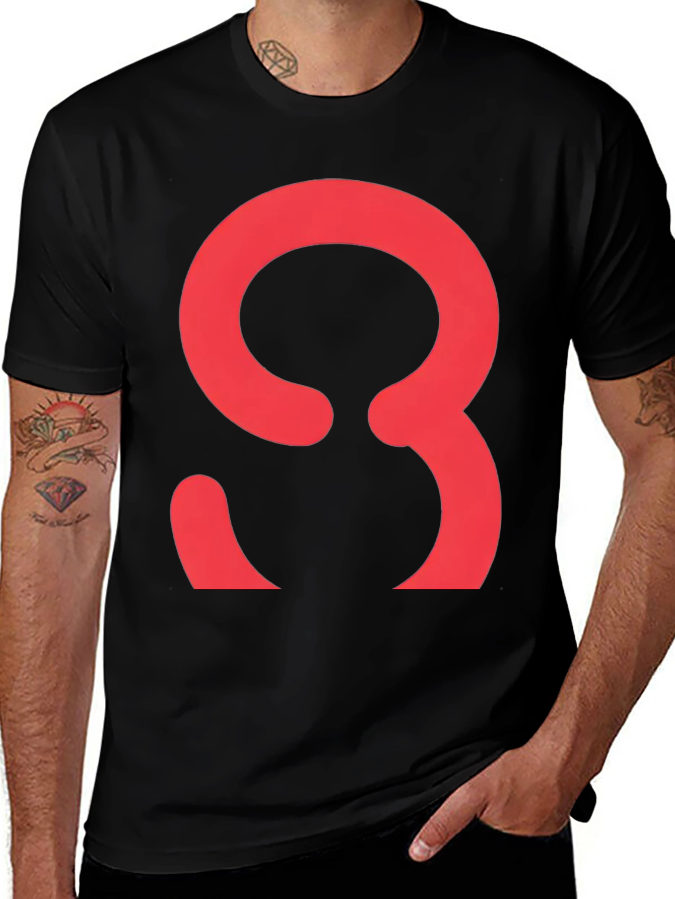 Variant 23 of Red Omega Symbol Black T-Shirt - Casual Graphic Tee