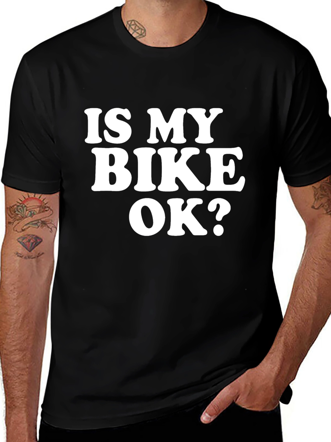 Variant 23 of Is My Bike OK? Graphic Tee - Black T-Shirt