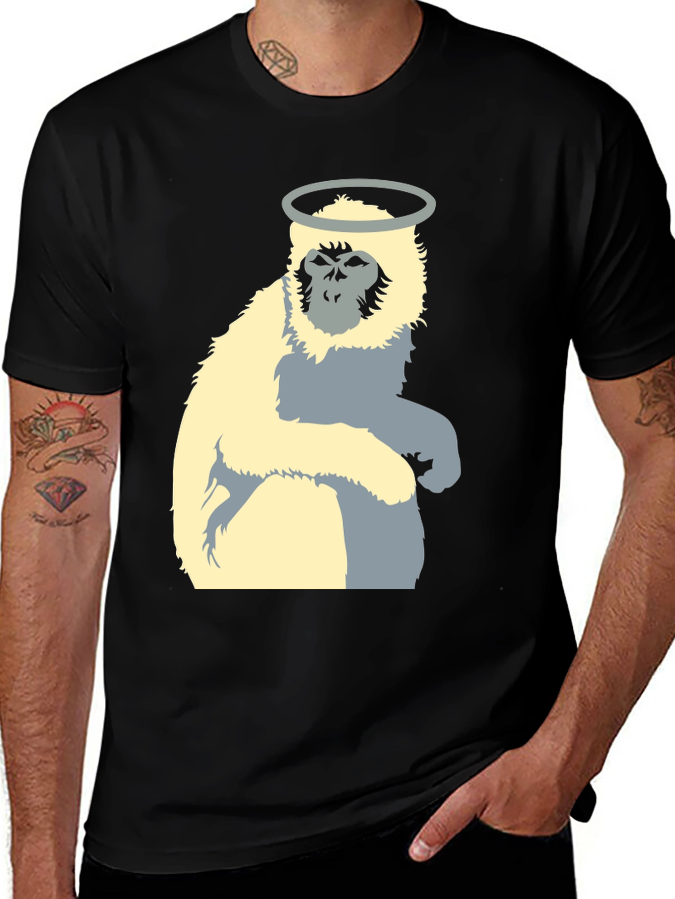 Variant 19 of Monkey Halo Graphic Tee - Casual Black T-Shirt