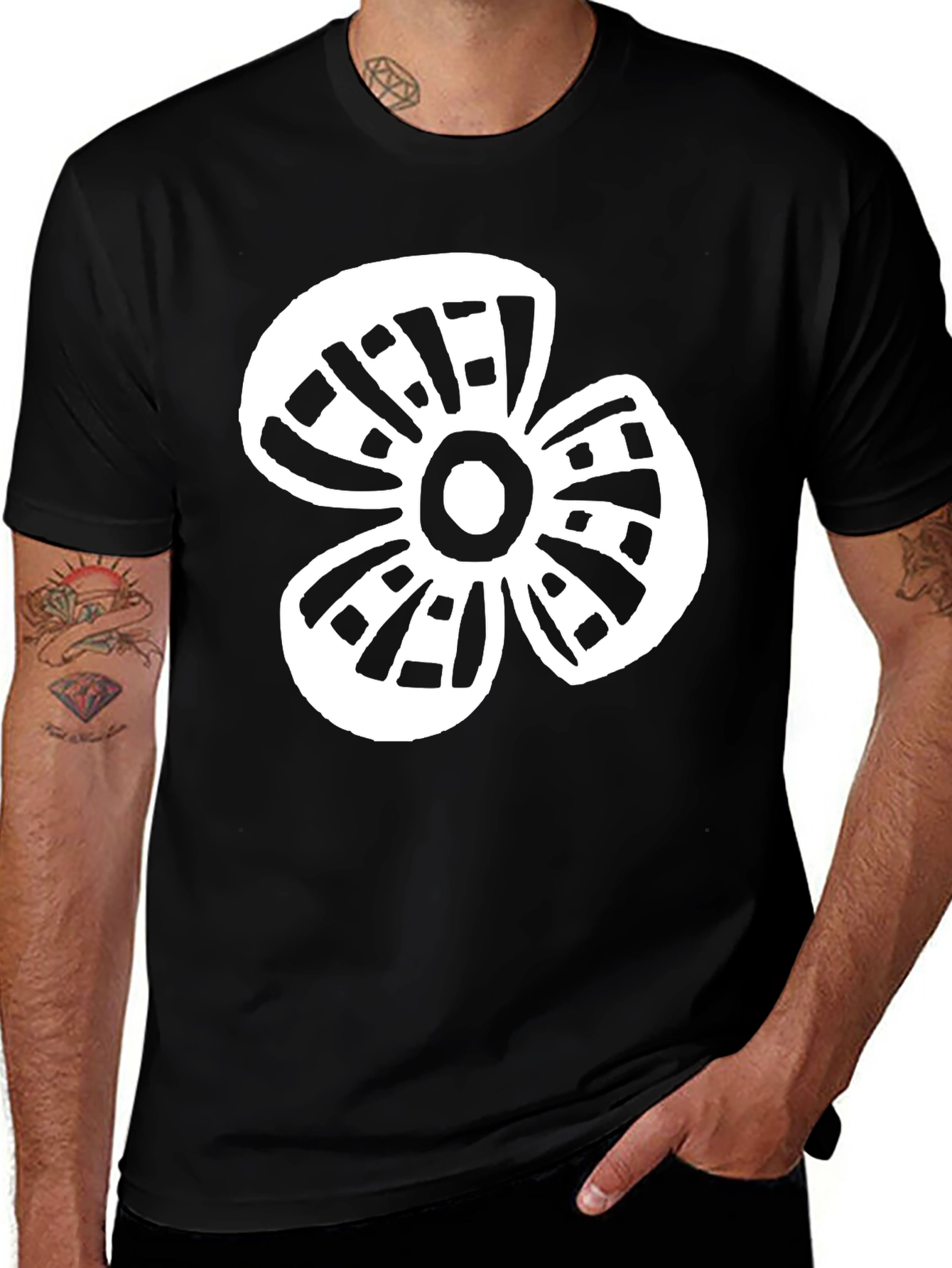 Variant 21 of Black T-Shirt with White Flower Graphic Print