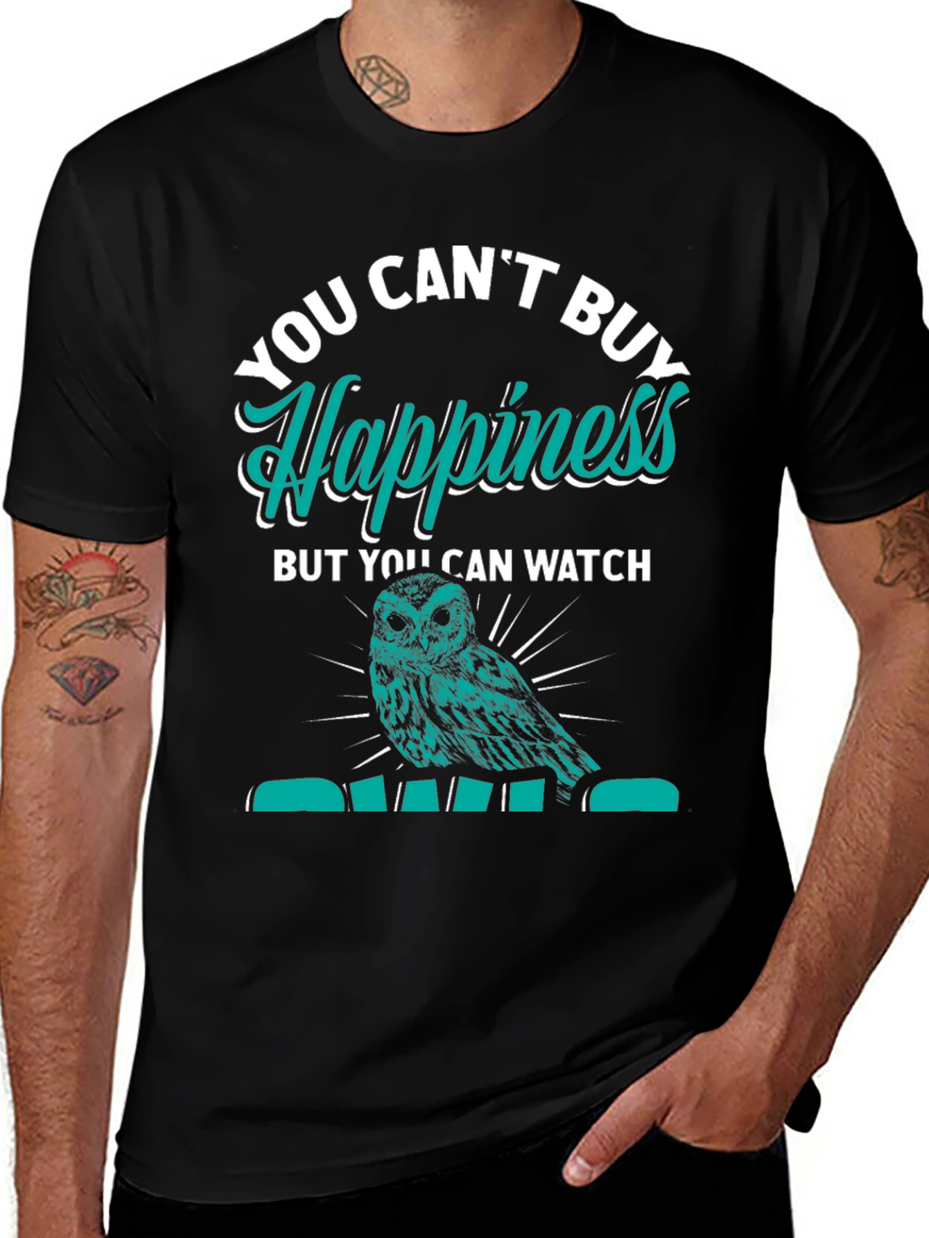 Variant 9 of You Can't Buy Happiness Owl Graphic Tee
