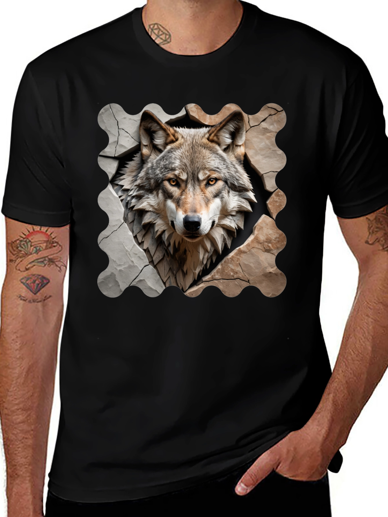 Wolf Graphic Tee - Animal Print Black T-Shirt