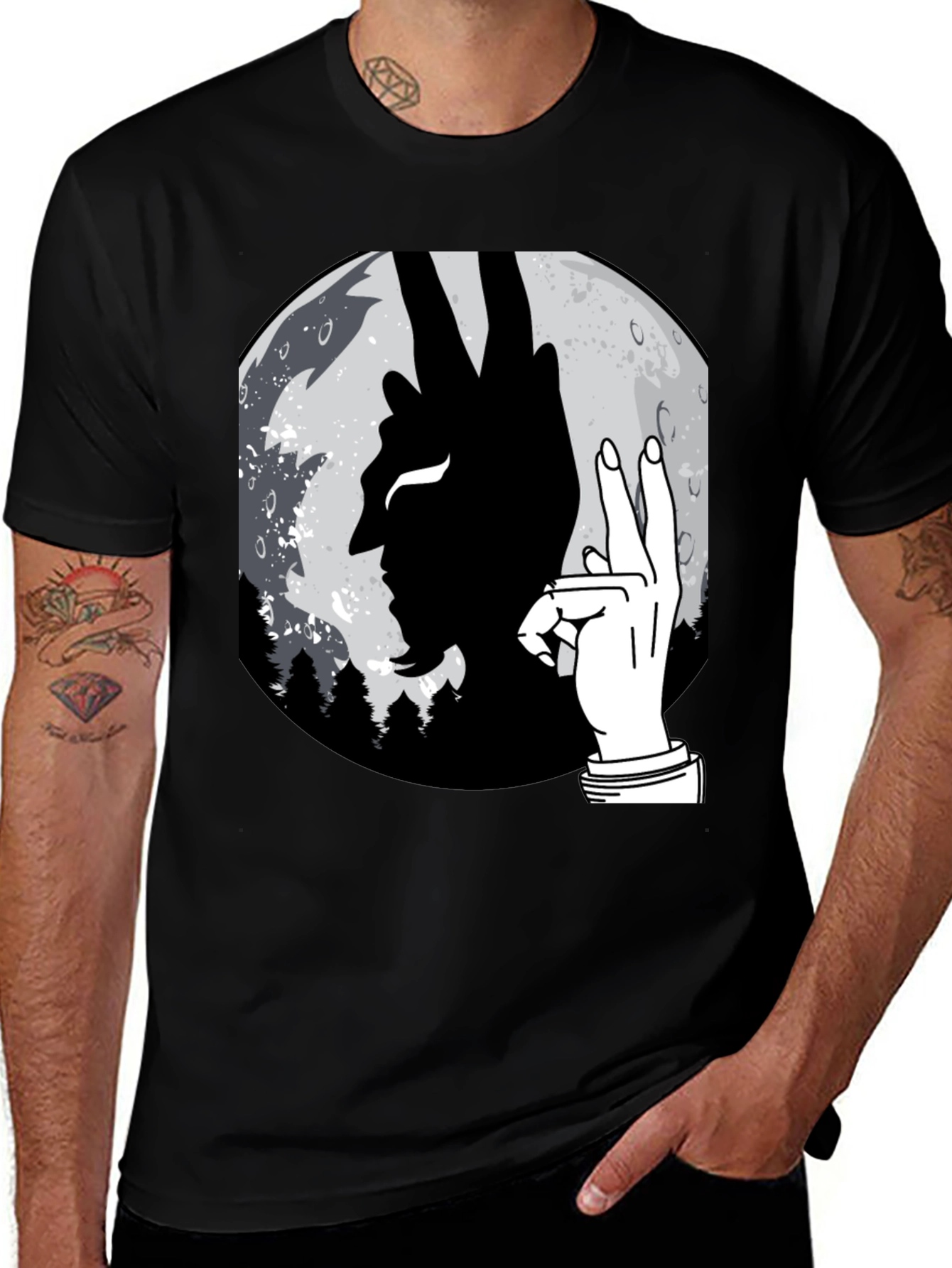 Variant 15 of Devil Hand Sign Moon T-Shirt - Unique Graphic Tee
