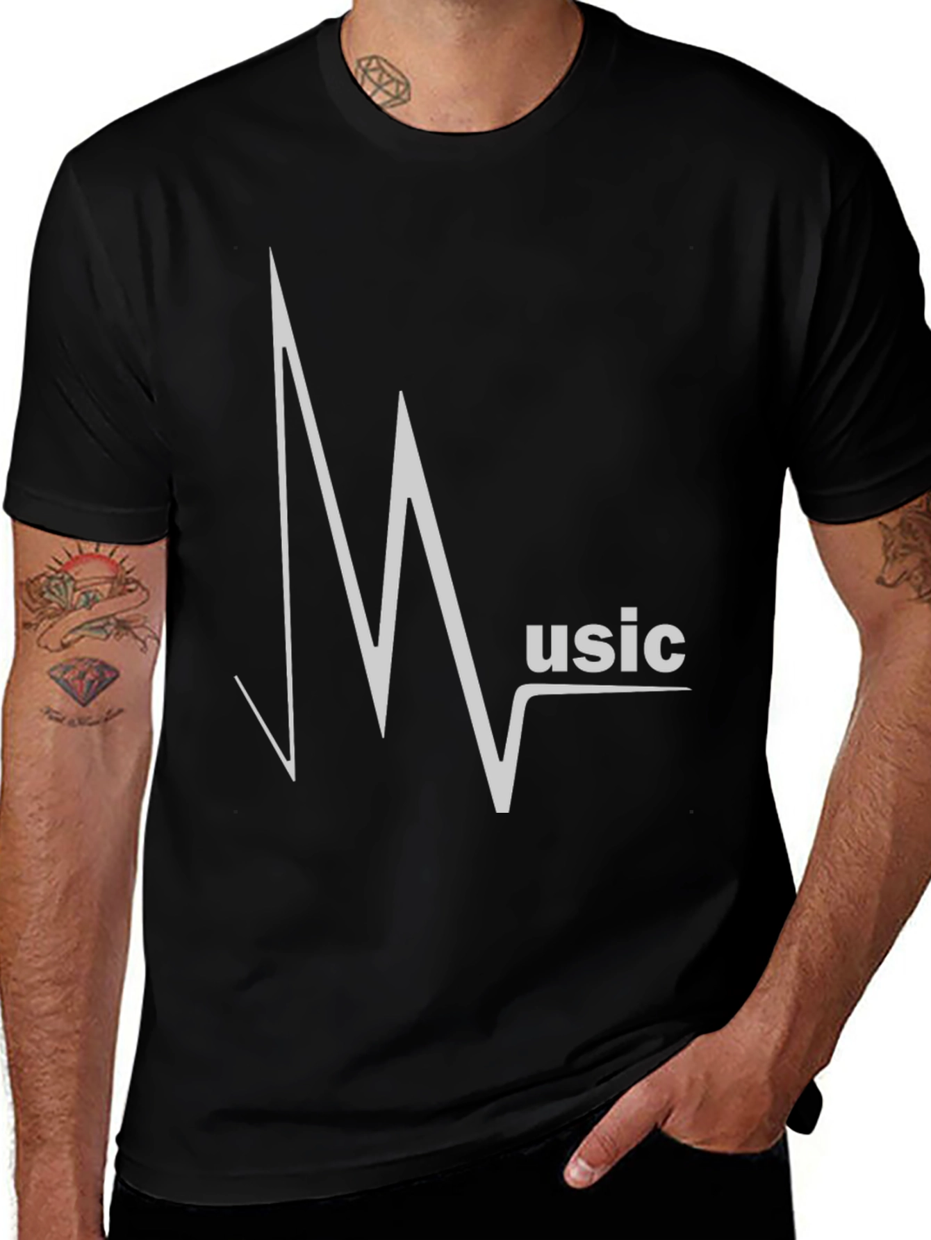 Variant 27 of Music Pulse Graphic Black T-Shirt