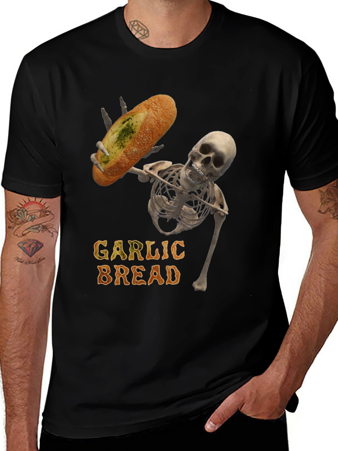 Variant 23 of Garlic Bread Skeleton Graphic T-Shirt