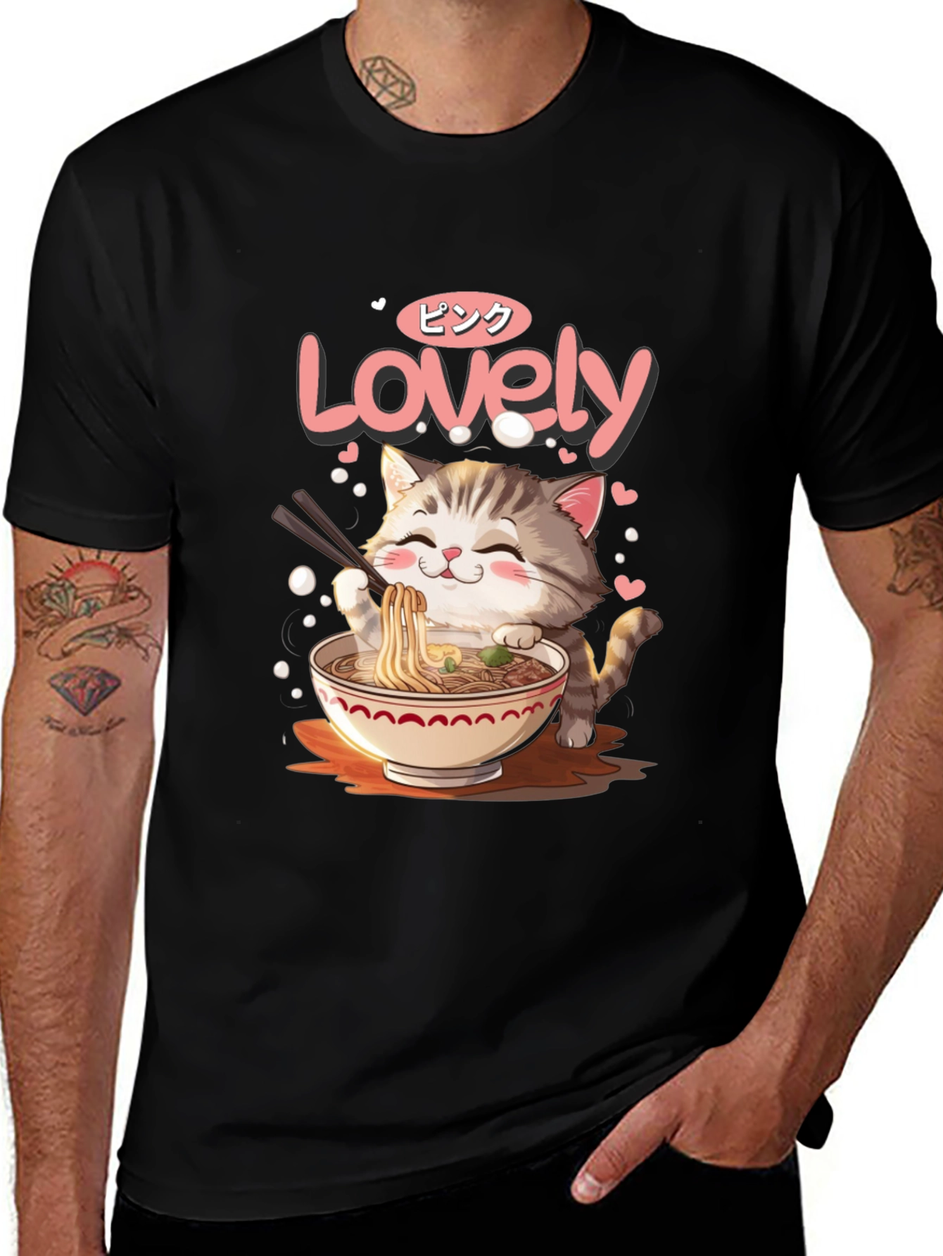 Variant 19 of Cute Cat Ramen T-Shirt - Lovely Pink Design