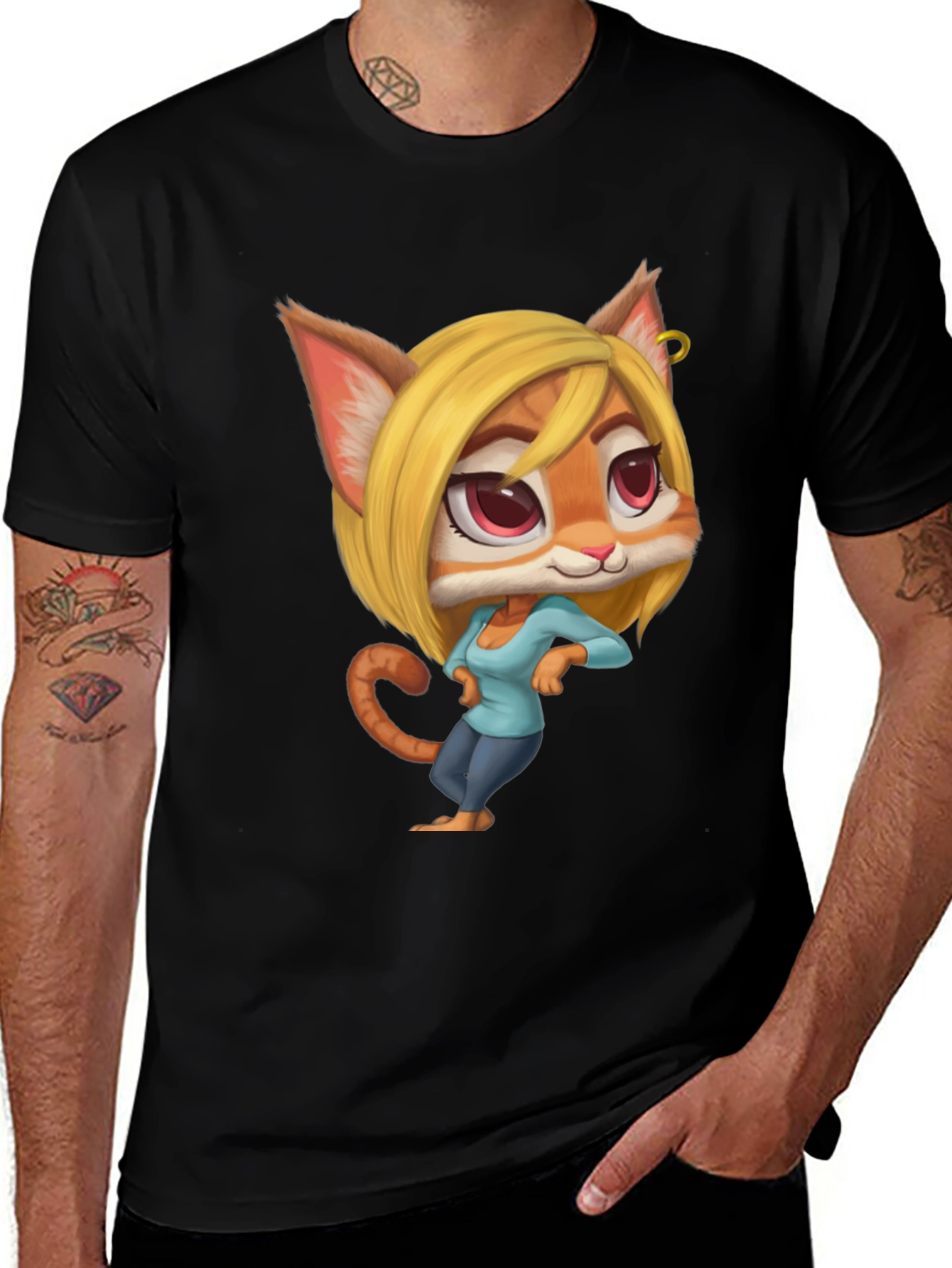 Variant 23 of Cartoon Cat Girl T-Shirt - Unique Design