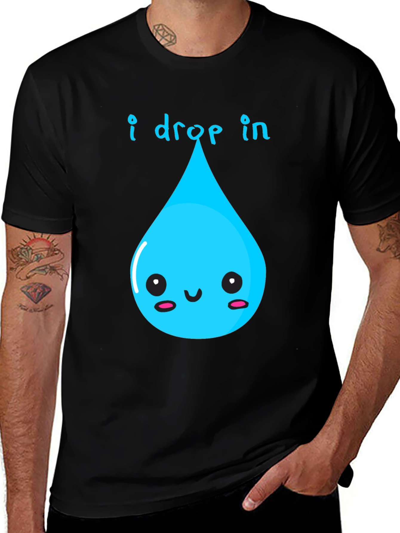 Variant 27 of Cute 'I Drop In' Water Droplet Graphic Tee - Black