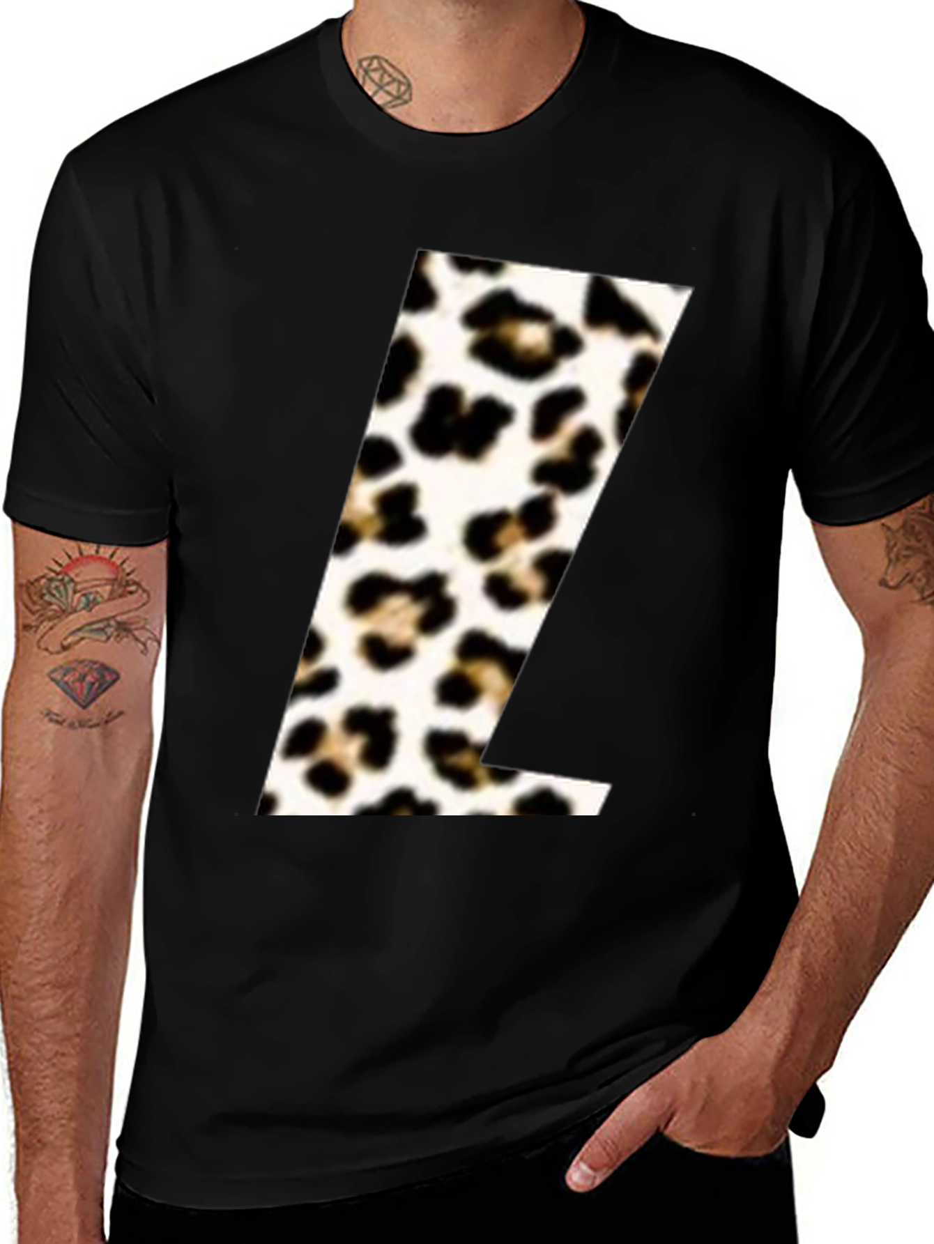 Variant 5 of Leopard Print L Initial Black T-Shirt