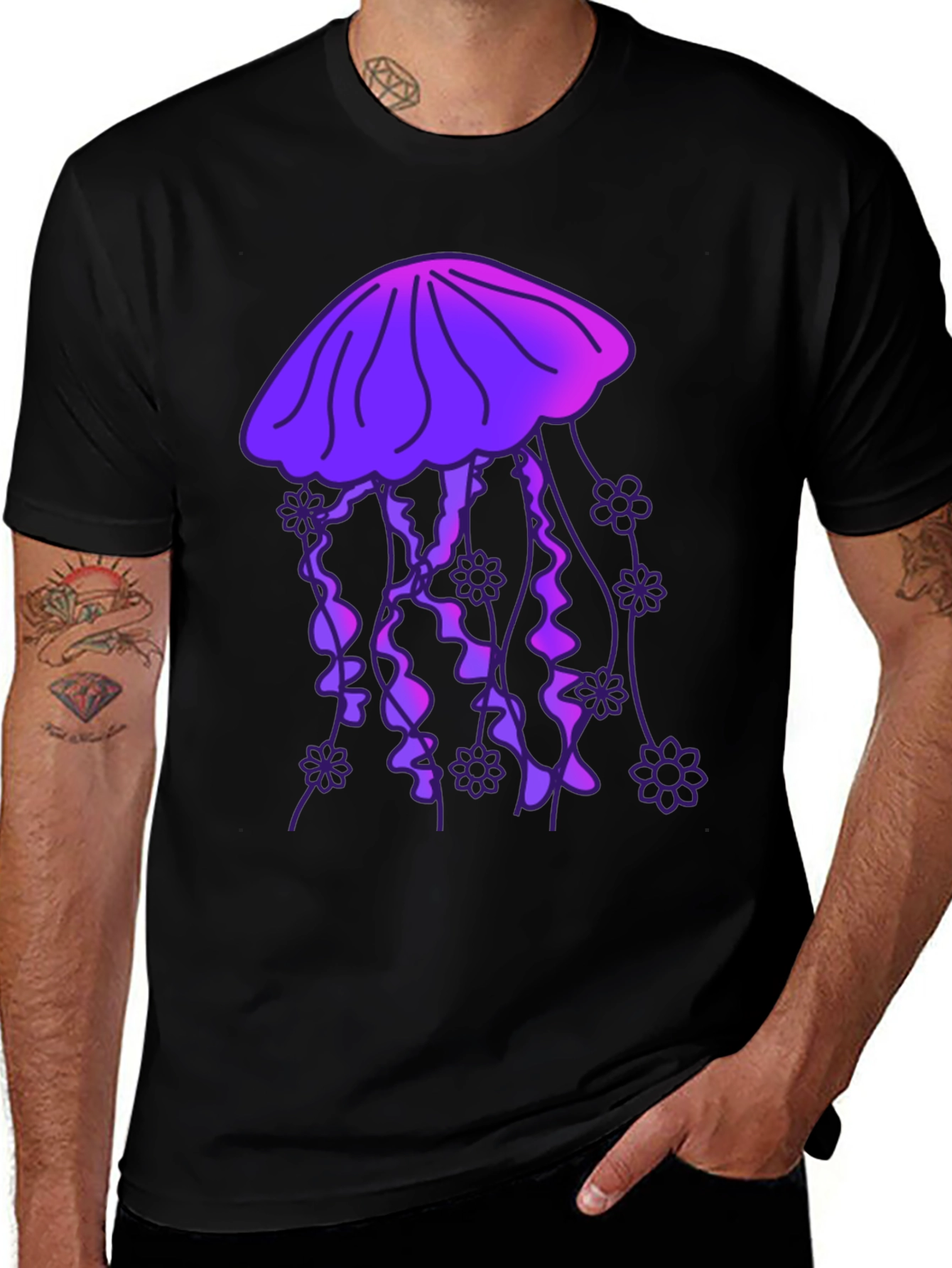 Variant 24 of Jellyfish Graphic Tee - Black Cotton Blend