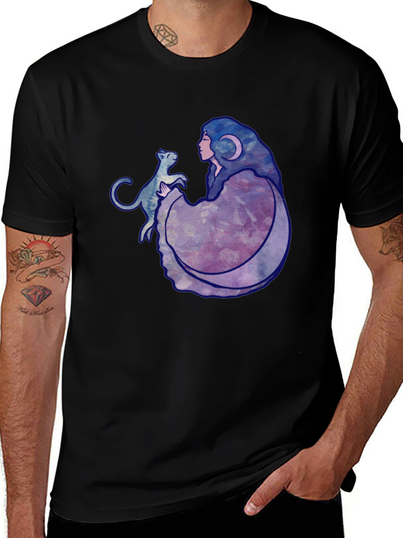 Variant 24 of Moon Goddess Cat Graphic Black T-Shirt