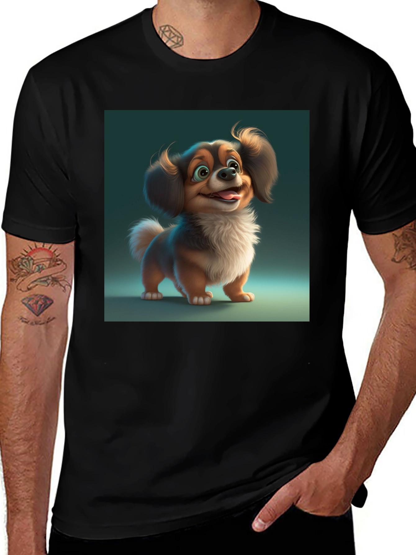 Variant 26 of Cartoon Dog Graphic Tee - Soft Cotton Black T-Shirt