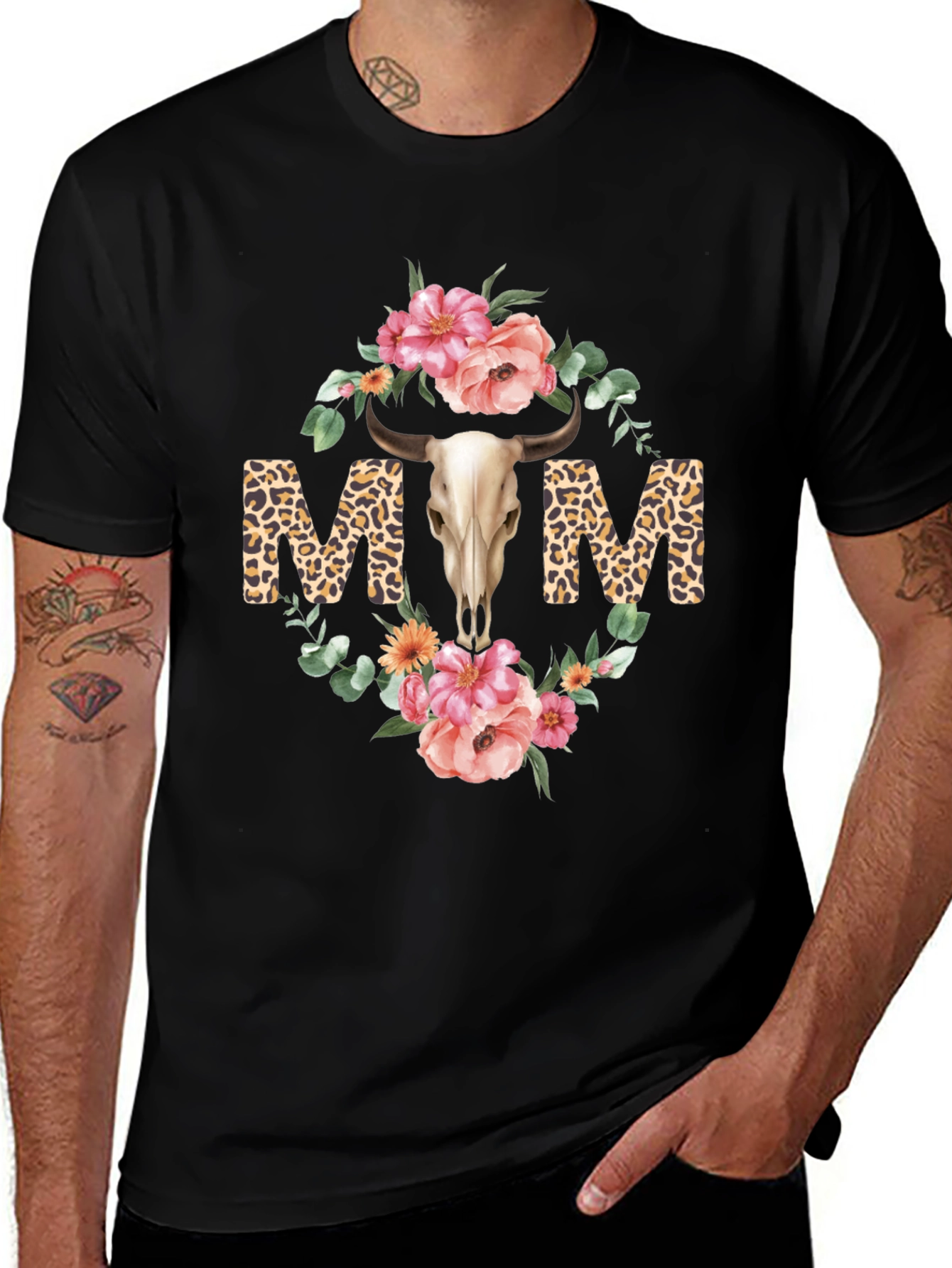 Floral Steer Skull "MOM" Graphic Tee