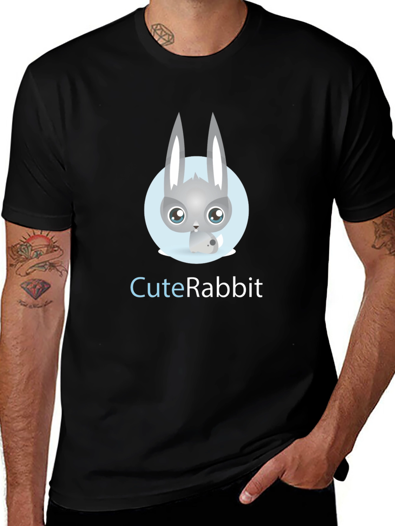 Variant 30 of Cute Rabbit Graphic Print Black T-Shirt