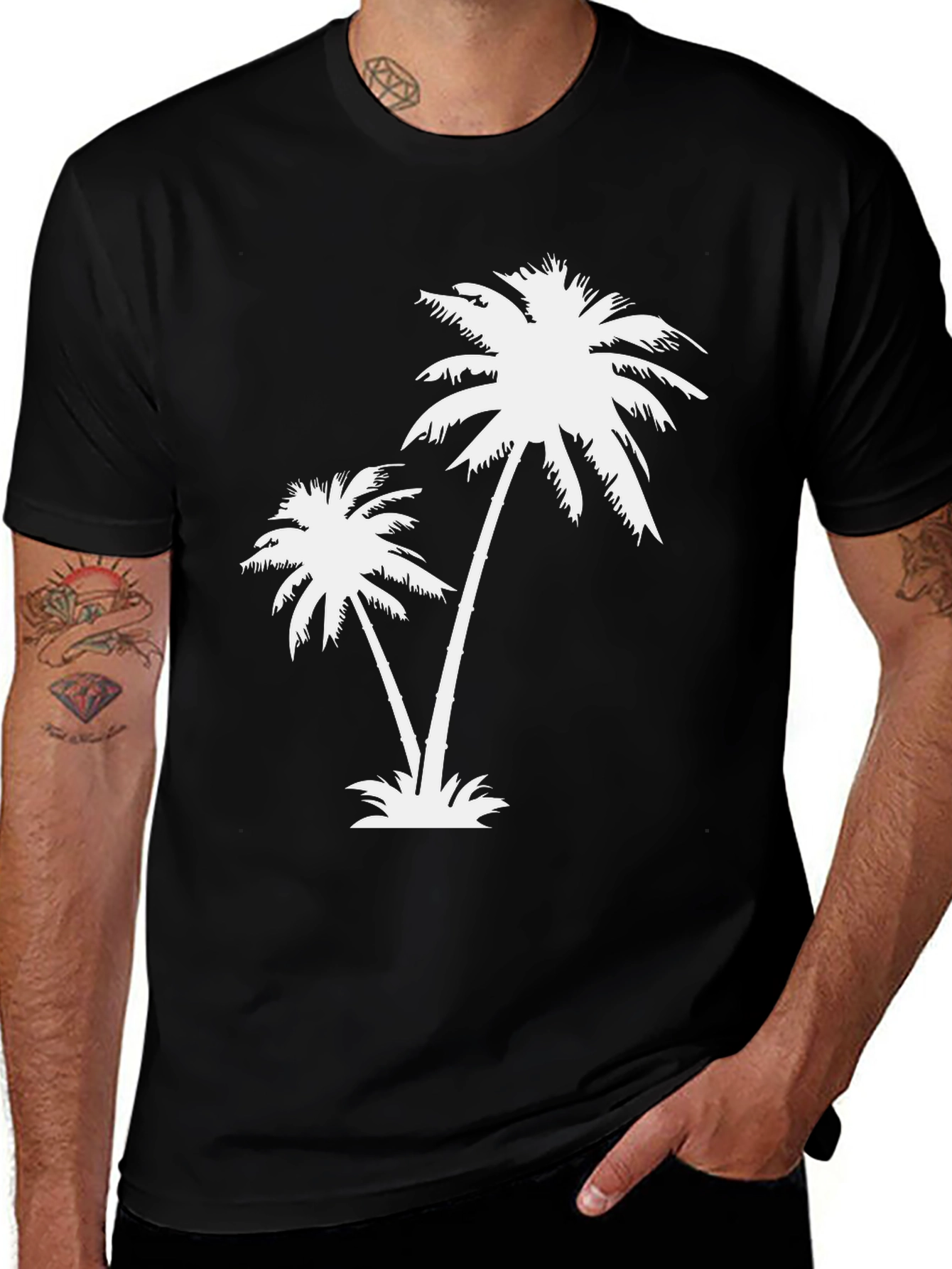 Variant 21 of Tropical Palm Tree Graphic Tee - Black