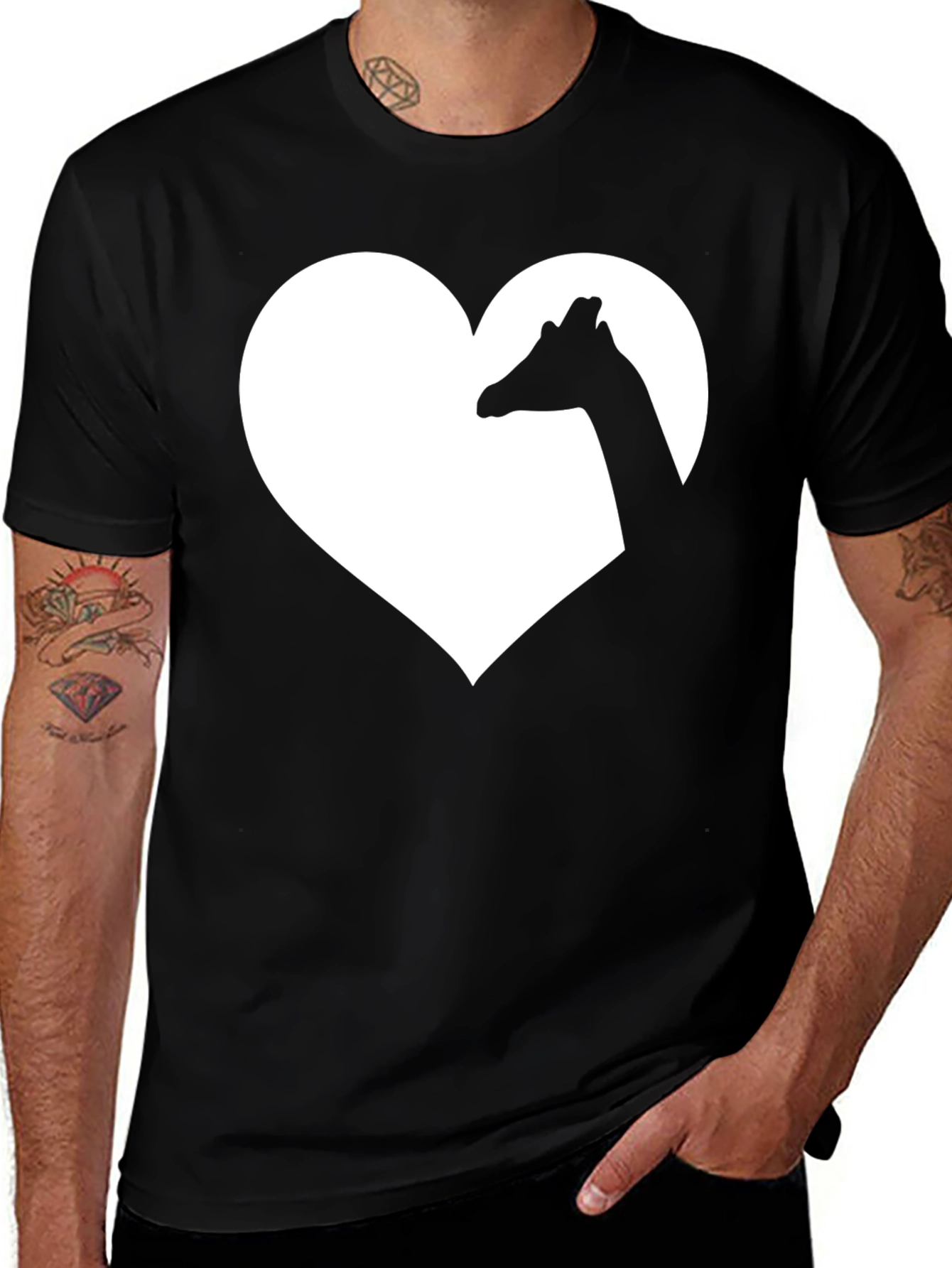 Variant 15 of Giraffe Heart Graphic Tee - Black Cotton T-Shirt