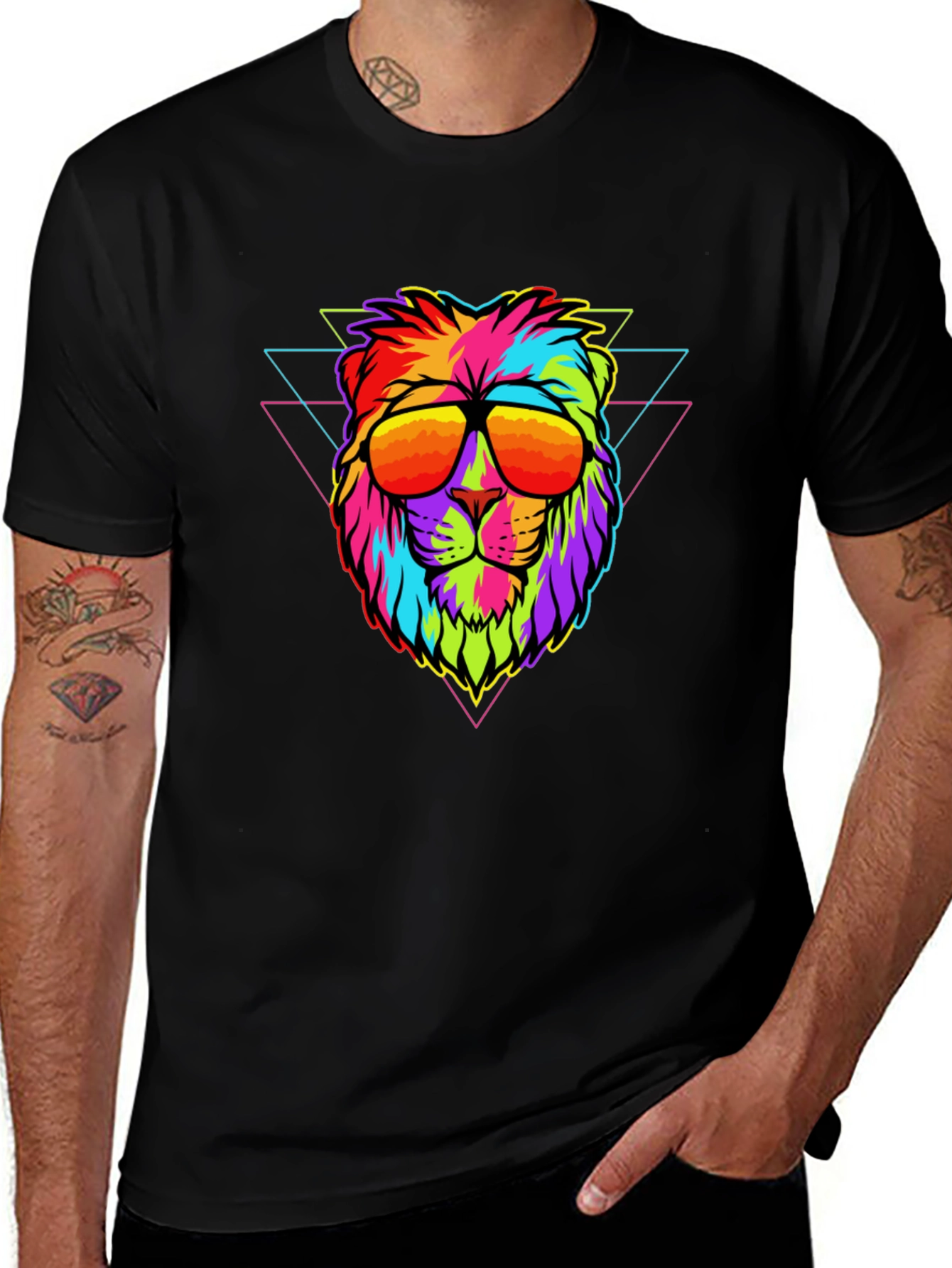 Variant 14 of Vibrant Lion Graphic Tee - Cool Colorful Design