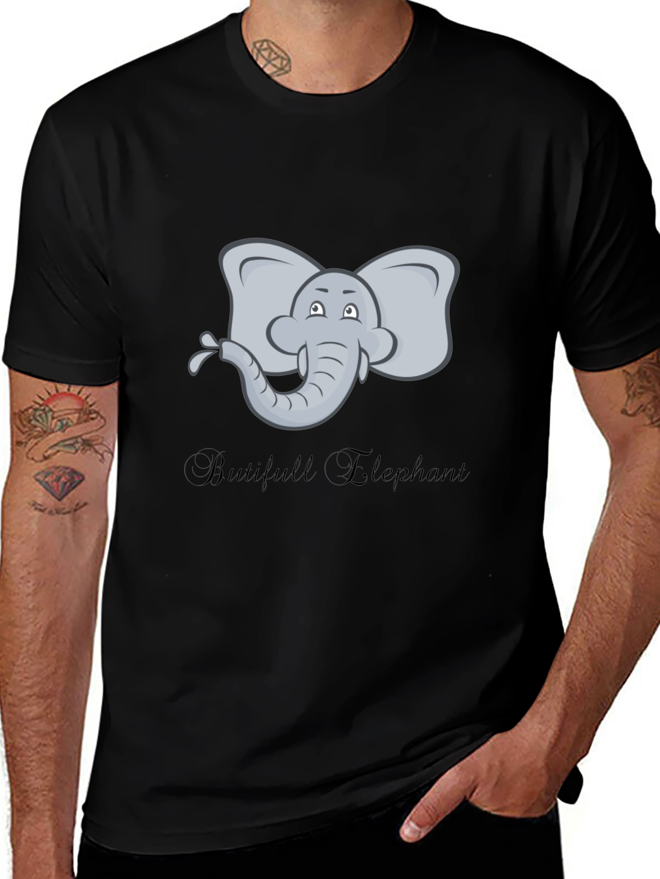 Variant 8 of Cute Elephant Graphic Tee -  Black Casual Shirt