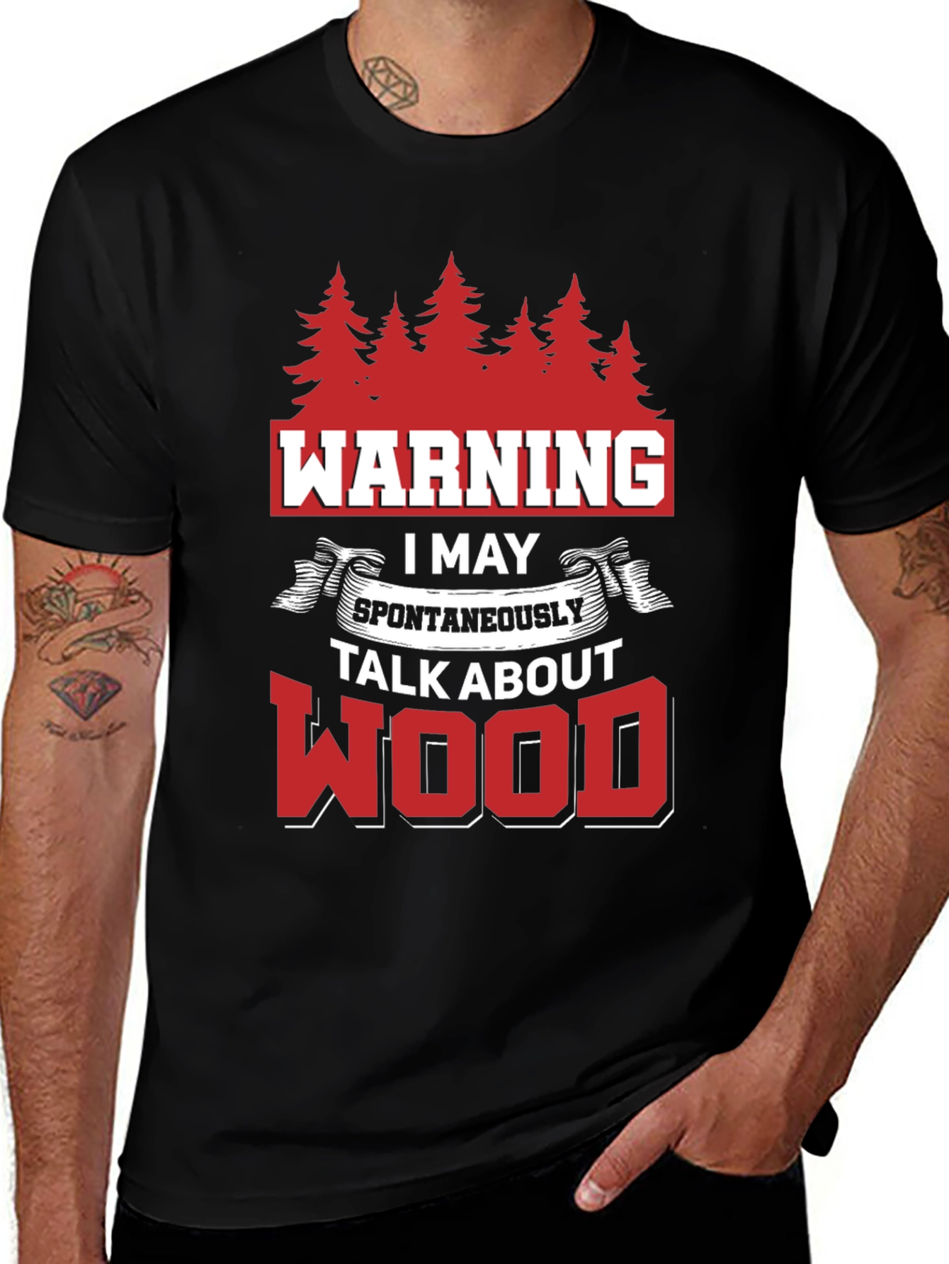 Variant 17 of Warning May Talk About Wood Black T-Shirt
