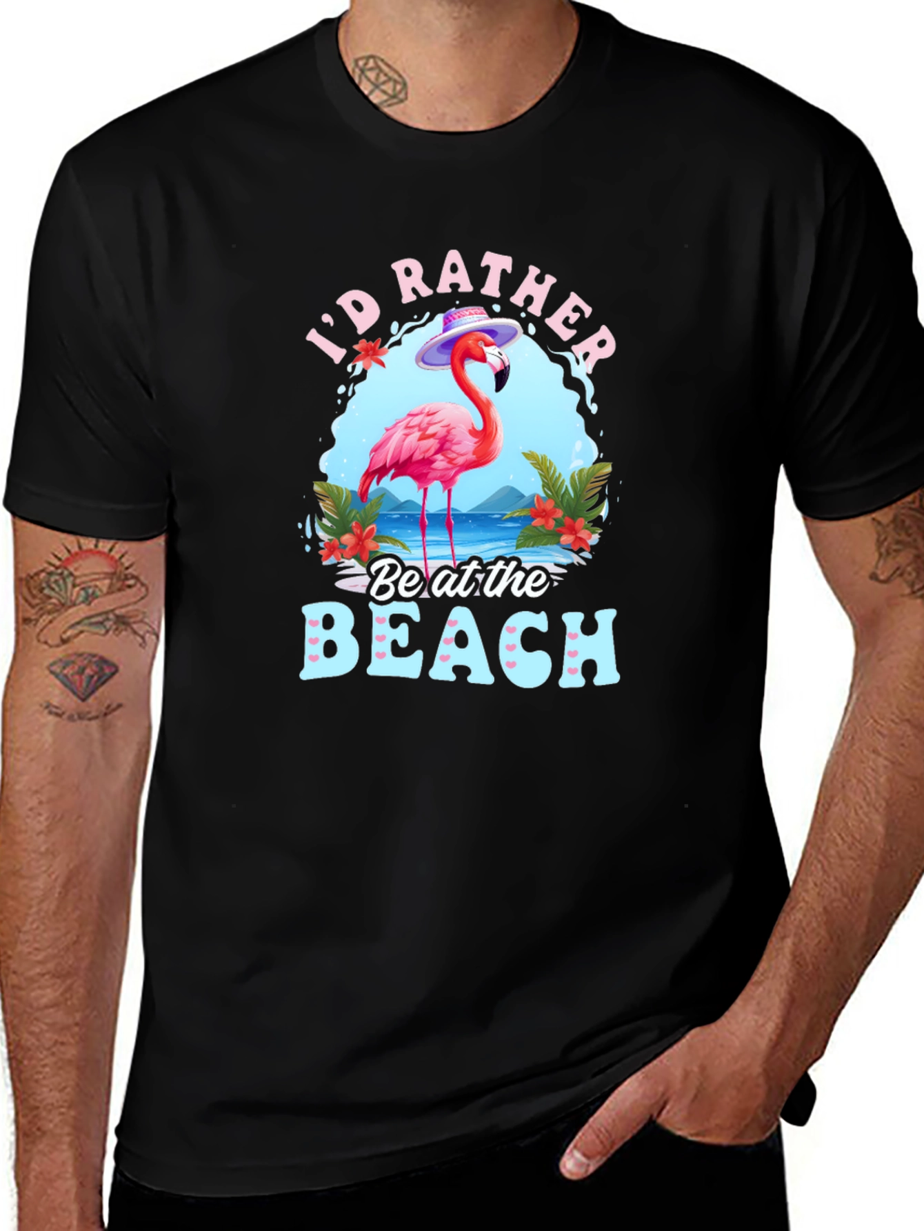 Variant 29 of I'd Rather Be at the Beach Flamingo Graphic T-Shirt