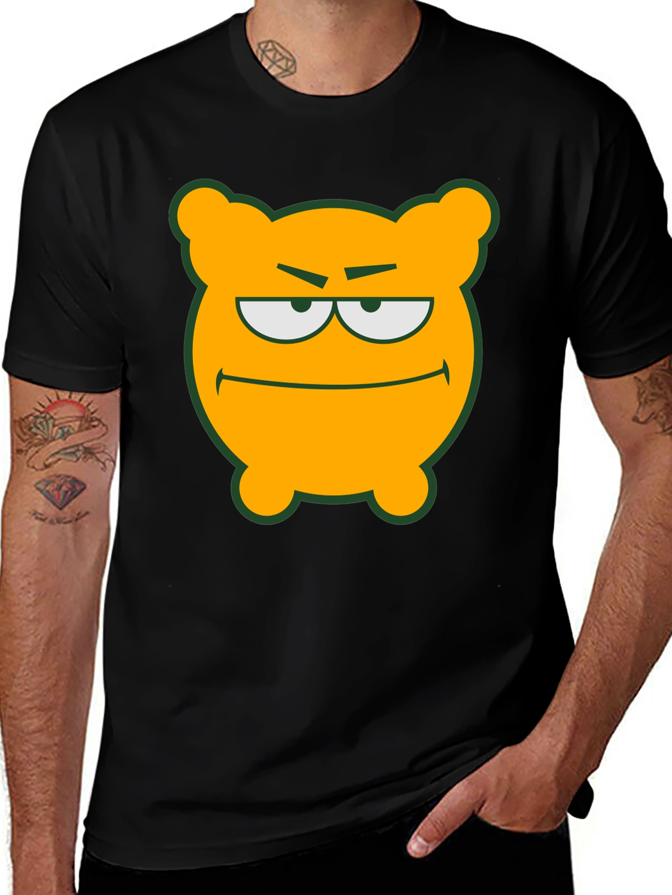 Variant 30 of Grumpy Face Graphic Tee - Black Cotton T-Shirt