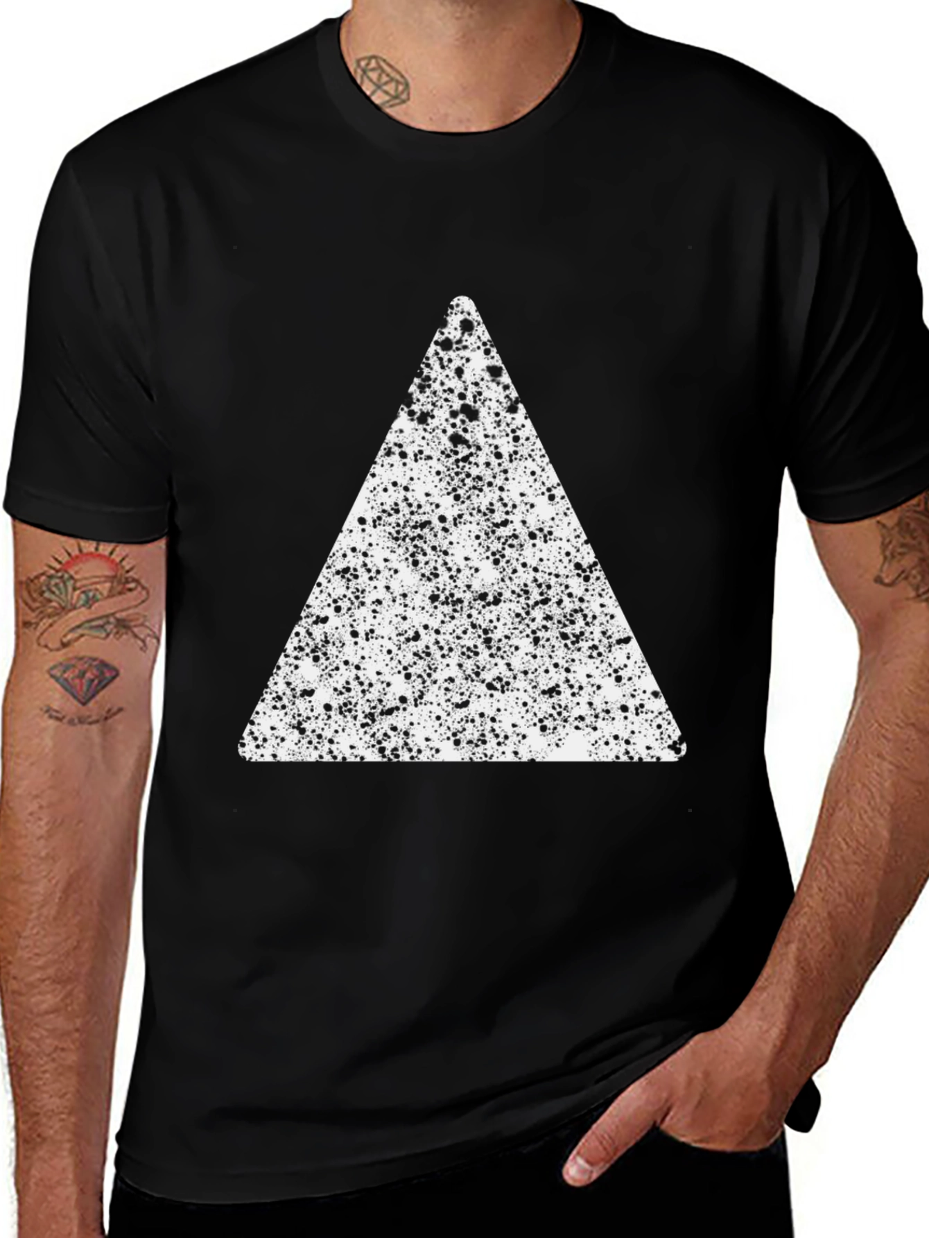 Variant 15 of Abstract Triangle Graphic Tee - Black Cotton Blend