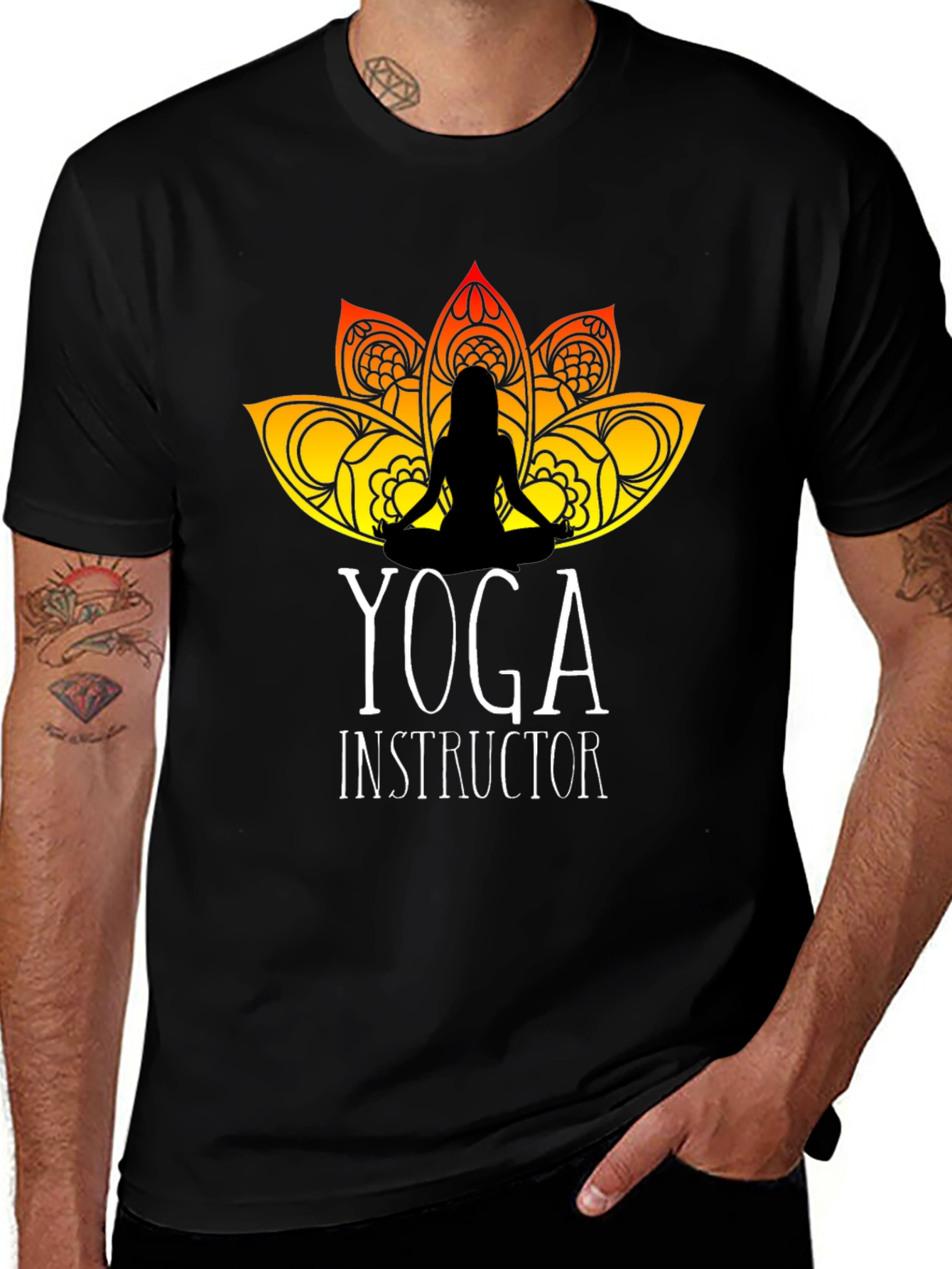 Variant 7 of Yoga Instructor T-Shirt - Lotus Design Black Tee