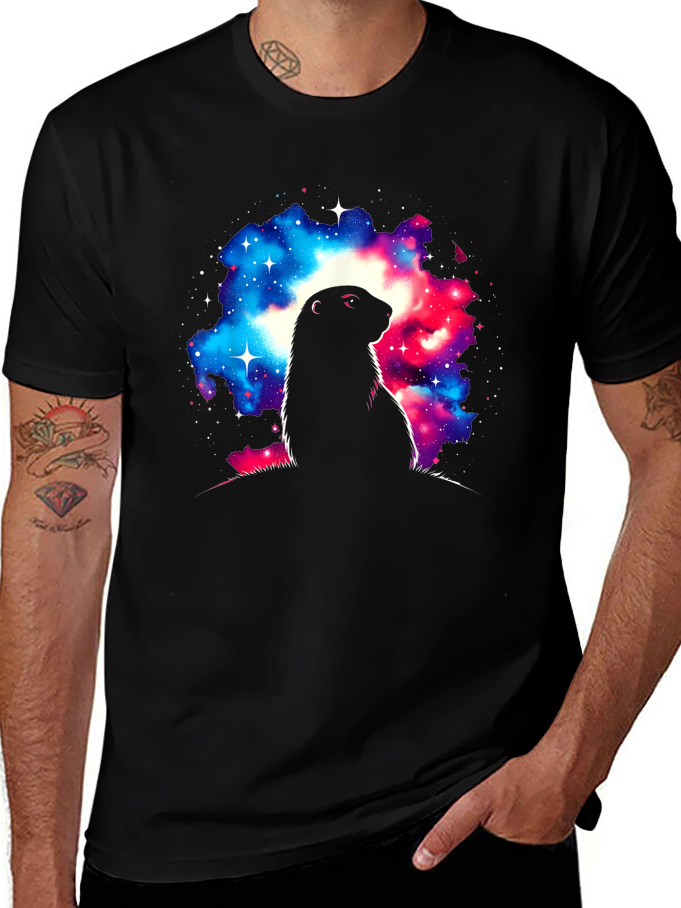 Variant 26 of Cosmic Marmot Graphic Tee - Black Unisex T-Shirt