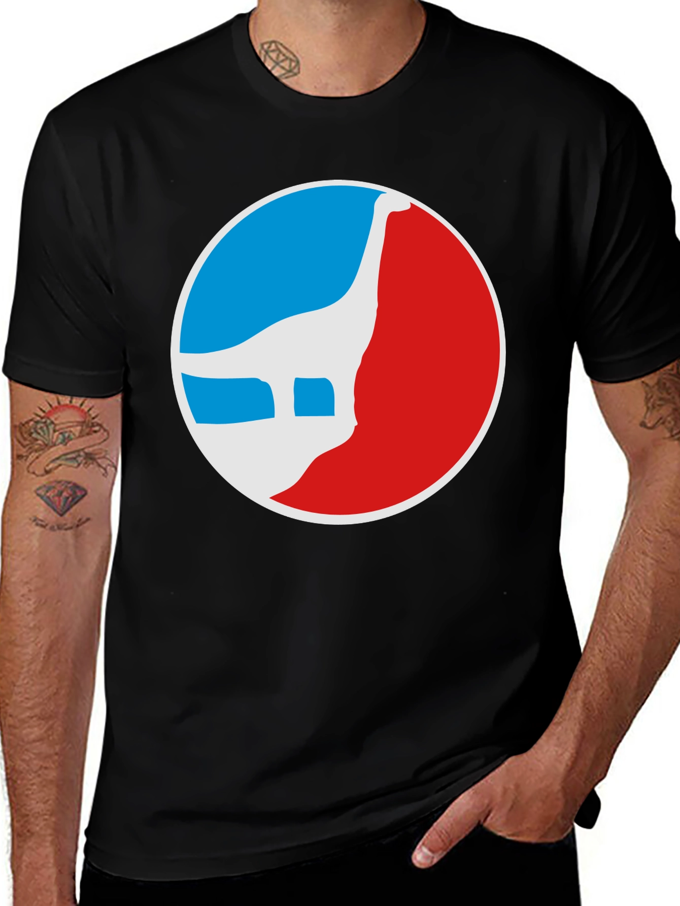 Variant 6 of Retro Dinosaur Logo Graphic Tee - Black